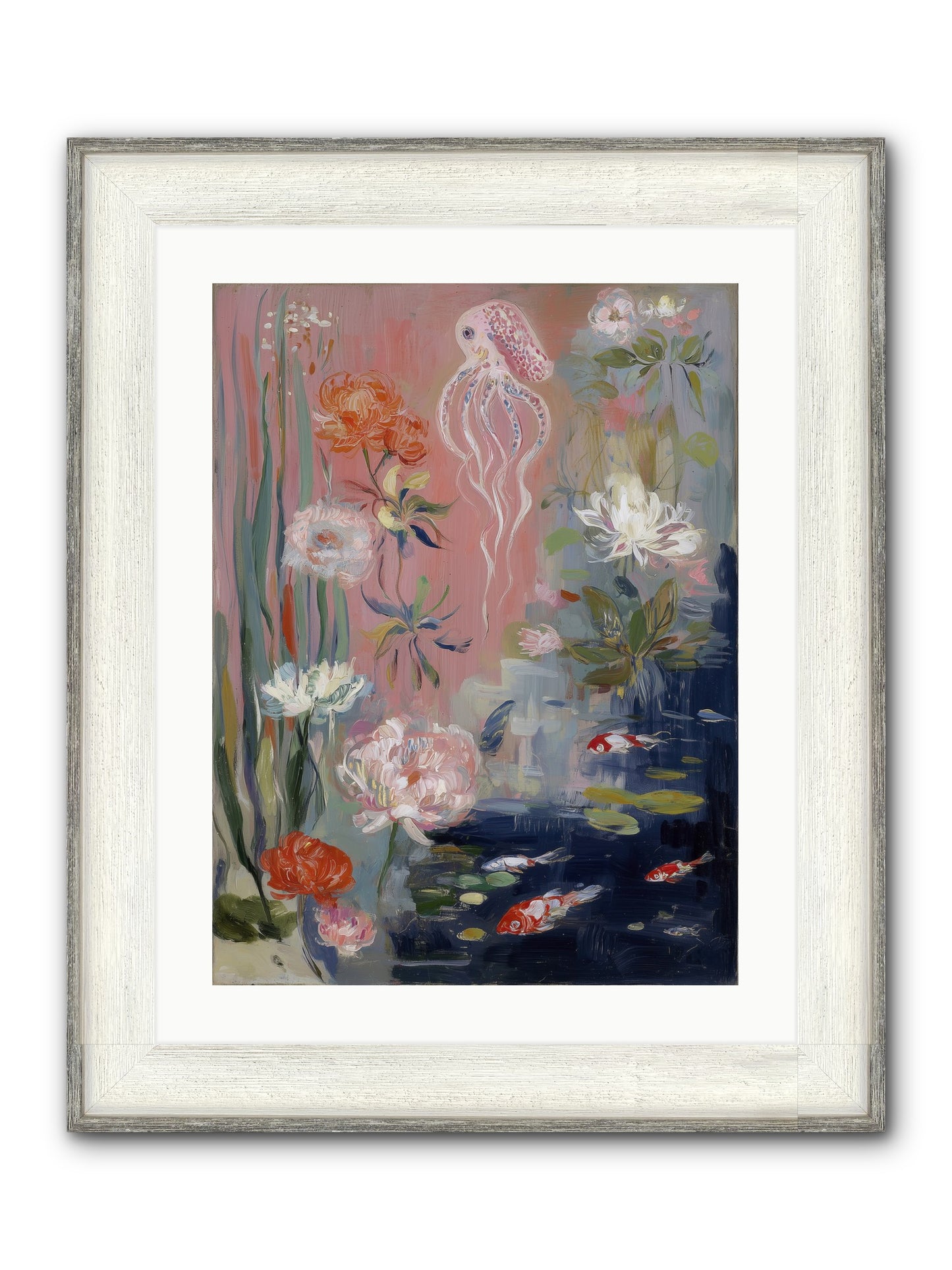 Floating In Sapphire Framed Print - Driftwood White 18x24
