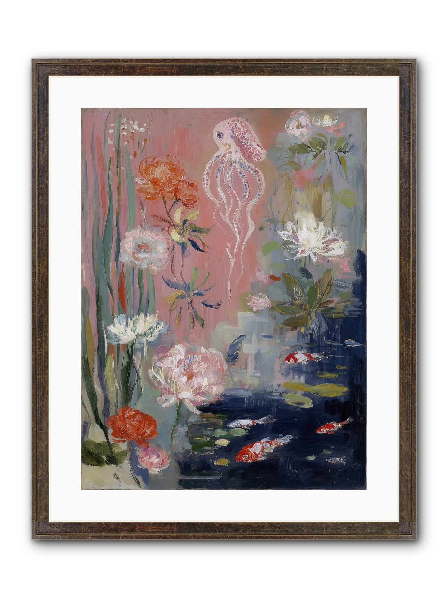 Floating In Sapphire Framed Print - Slimwoods Black/Gold 18x24