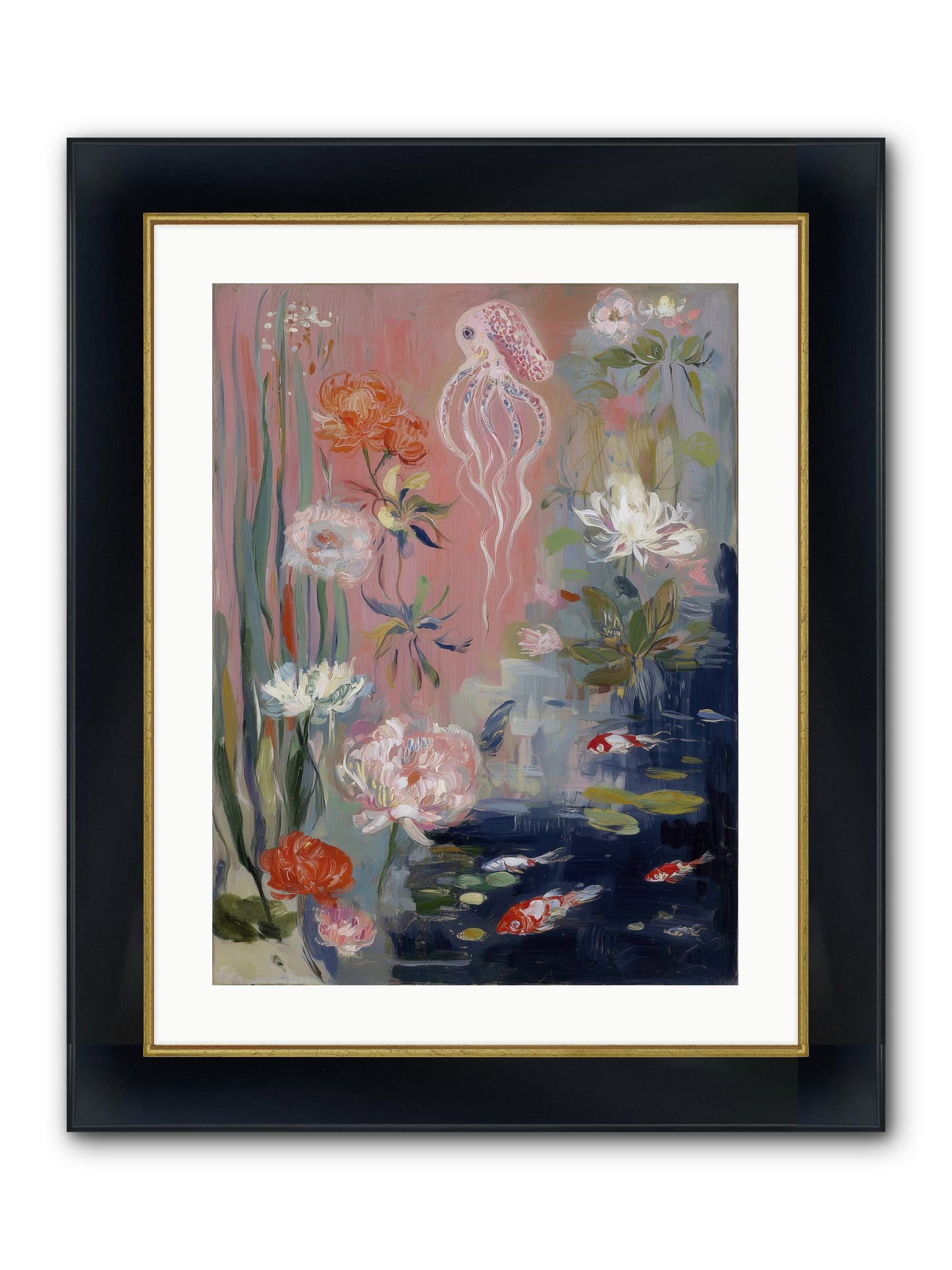 Floating In Sapphire Framed Print - Wide Black w/Gold 18x24