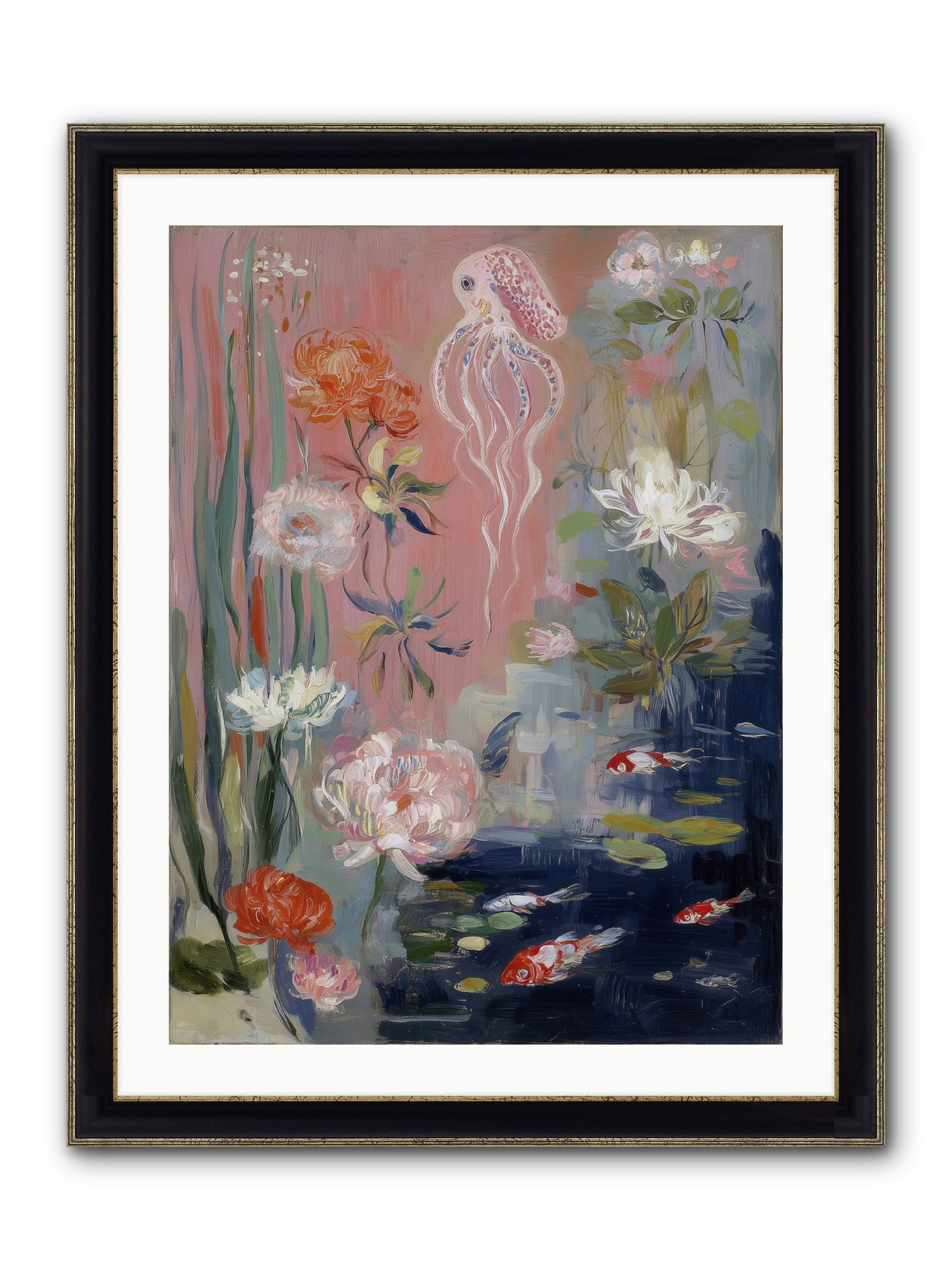 Floating In Sapphire Framed Print - Black & Gold 24x32