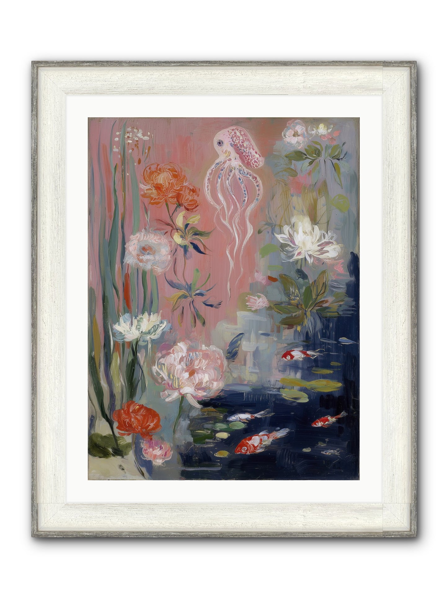 Floating In Sapphire Framed Print - Driftwood White 24x32