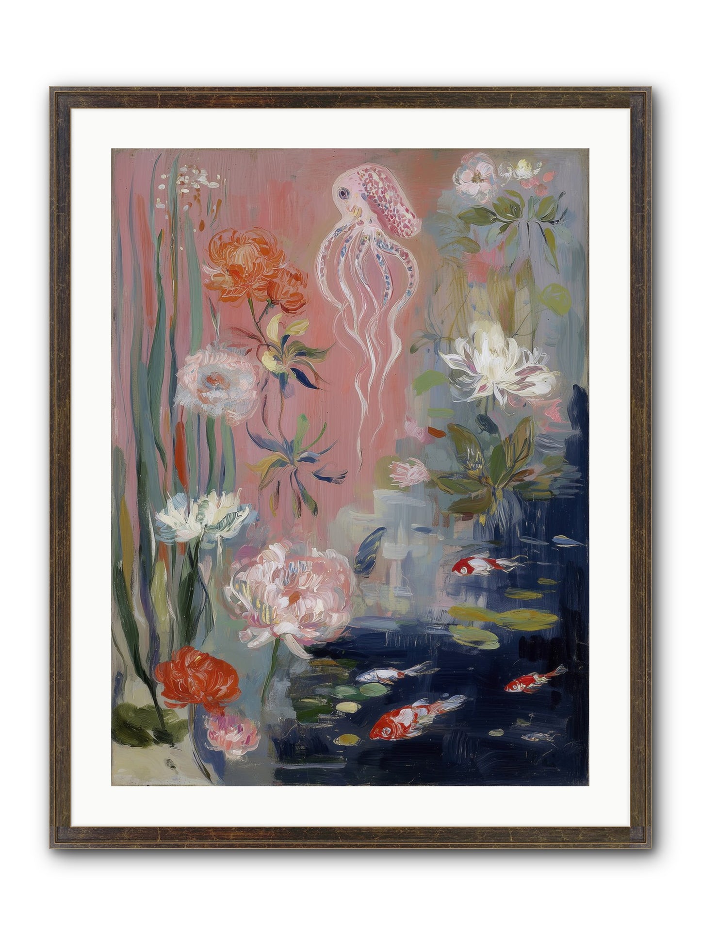 Floating In Sapphire Framed Print - Slimwoods Black/Gold 24x32