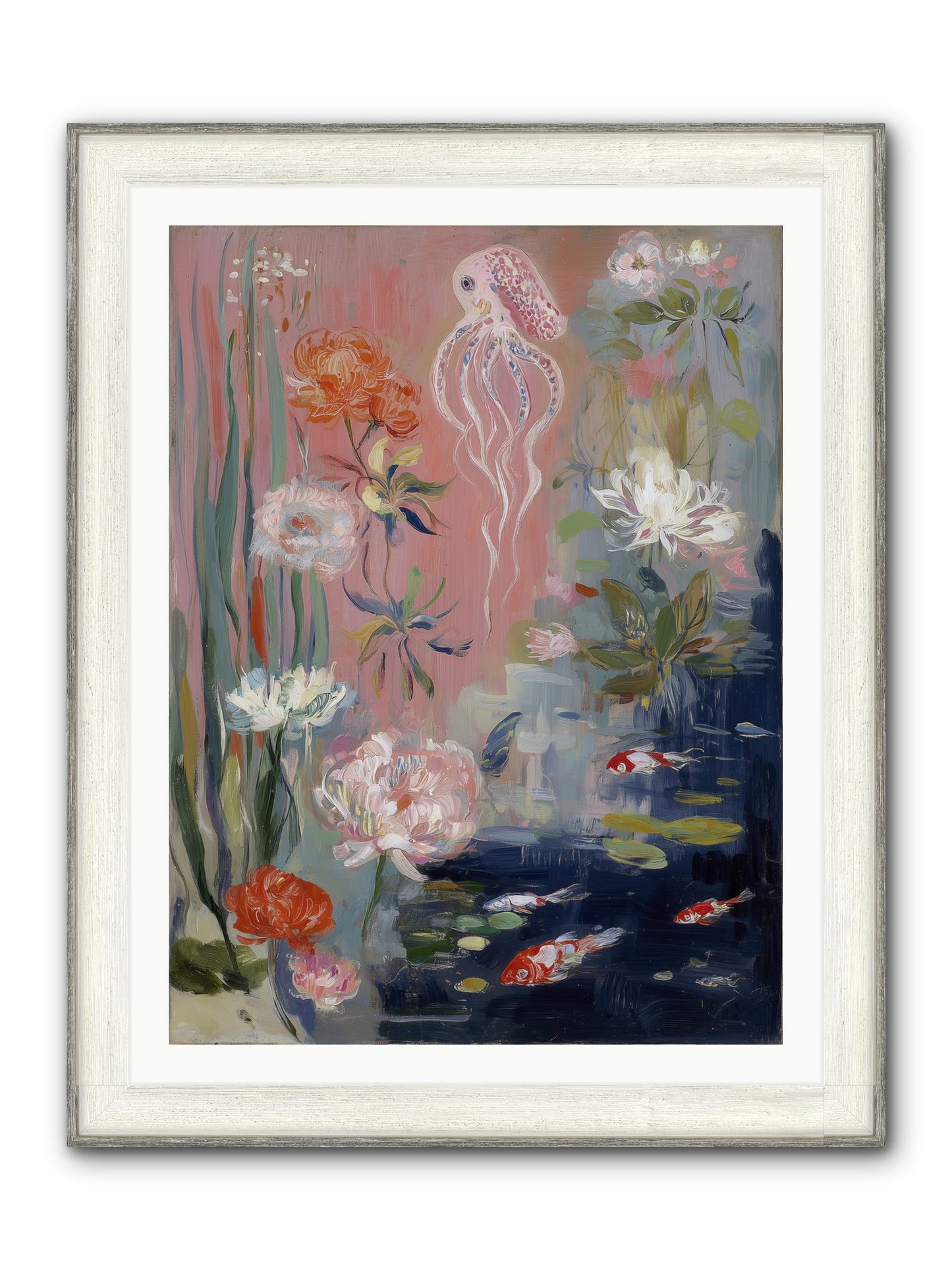 Floating In Sapphire Framed Print - Driftwood White 30x40