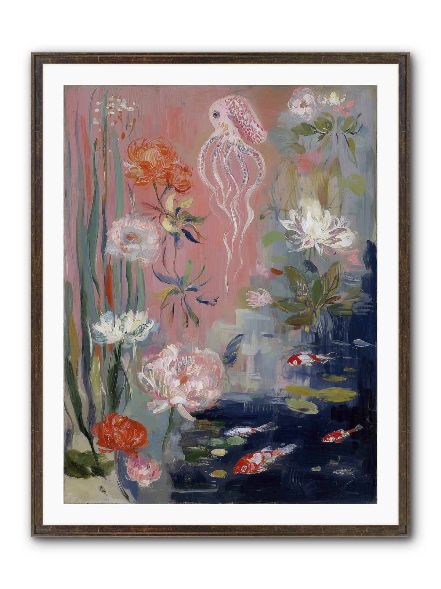 Floating In Sapphire Framed Print - Slimwoods Black/Gold 30x40