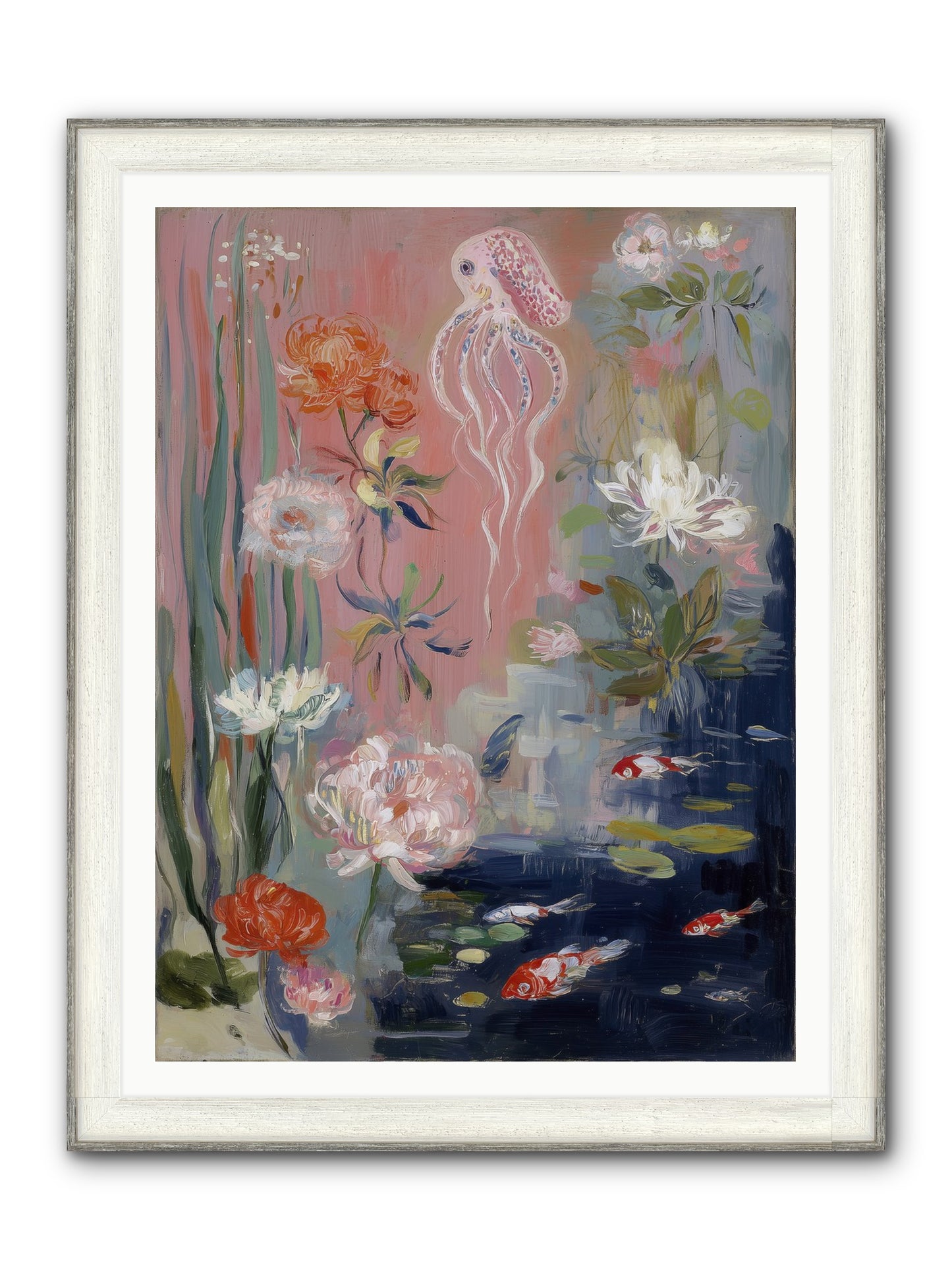 Floating In Sapphire Framed Print - Driftwood White 36x48