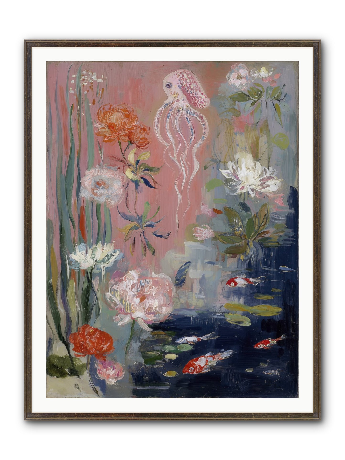 Floating In Sapphire Framed Print - Slimwoods Black/Gold 36x48