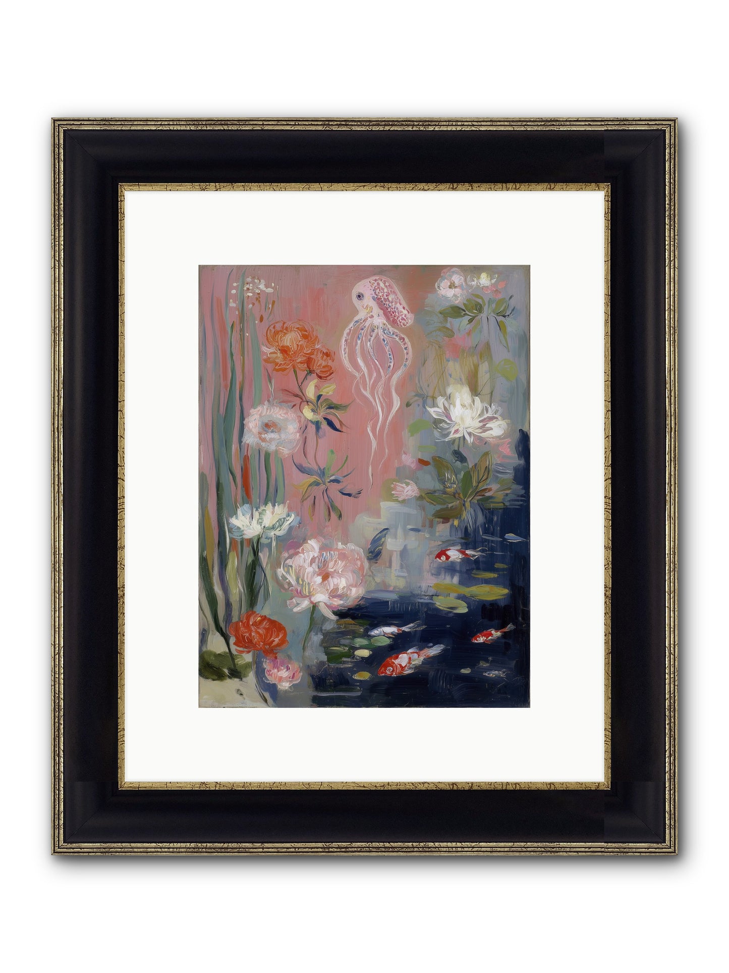 Floating In Sapphire Framed Print - Black & Gold 9x12