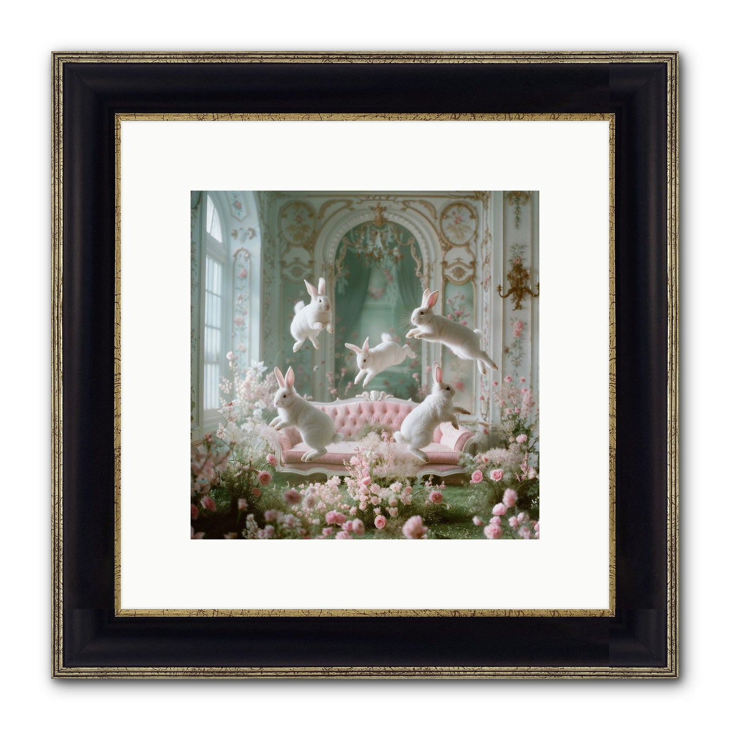 Floral Felicity Framed Print - Black & Gold 10x10