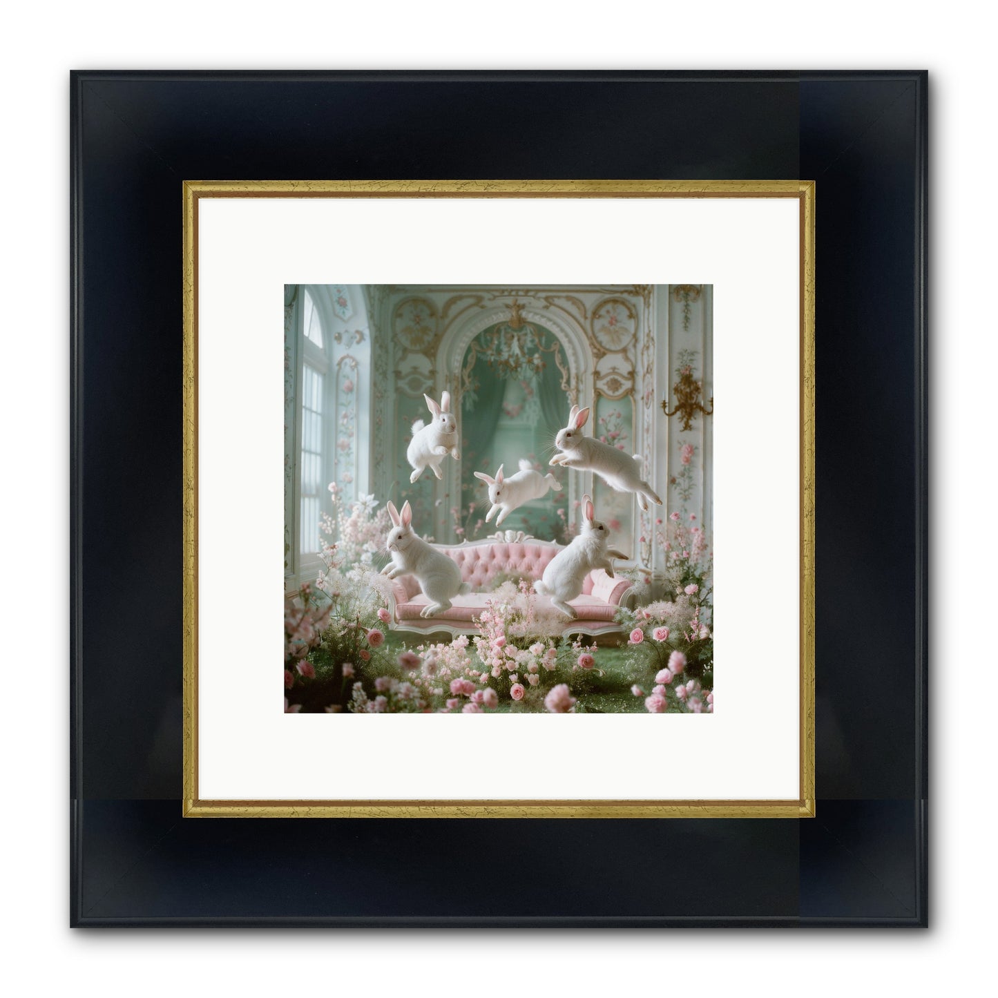 Floral Felicity Framed Print - Wide Black w/Gold 10x10
