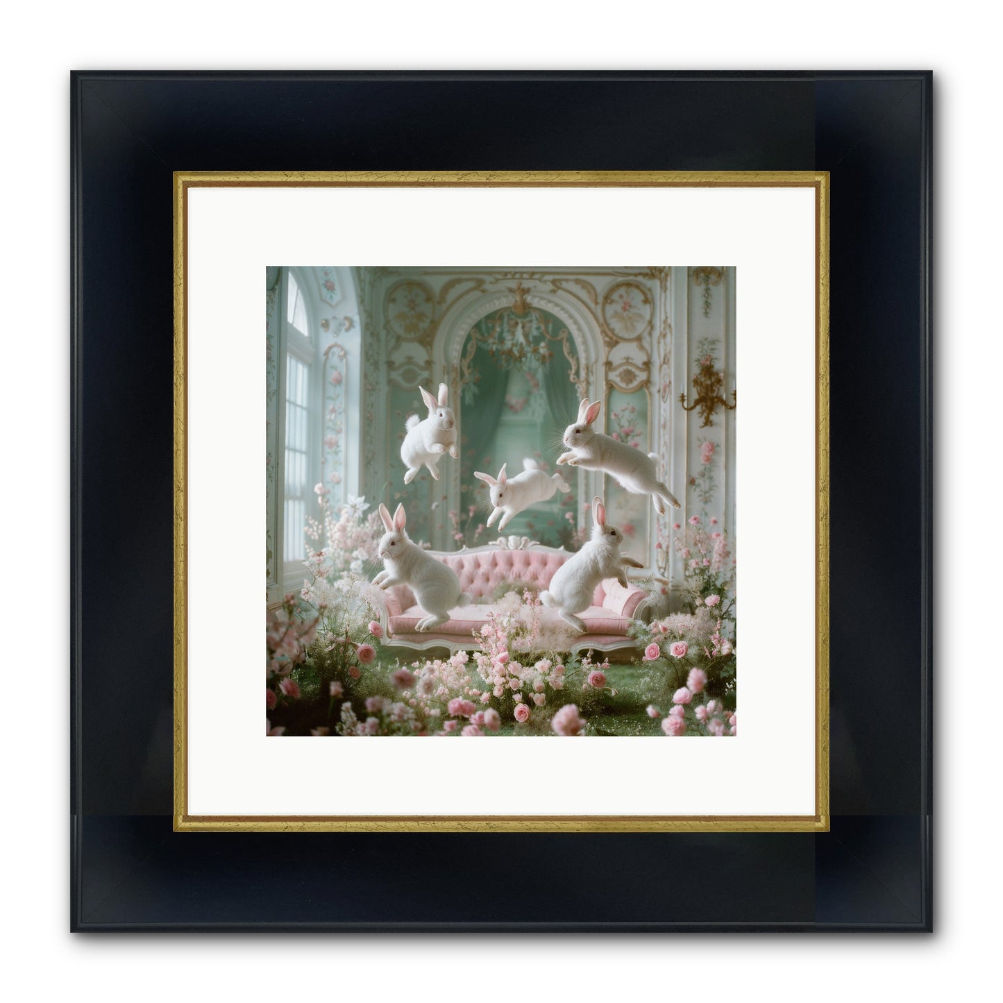 Floral Felicity Framed Print - Wide Black w/Gold 12x12