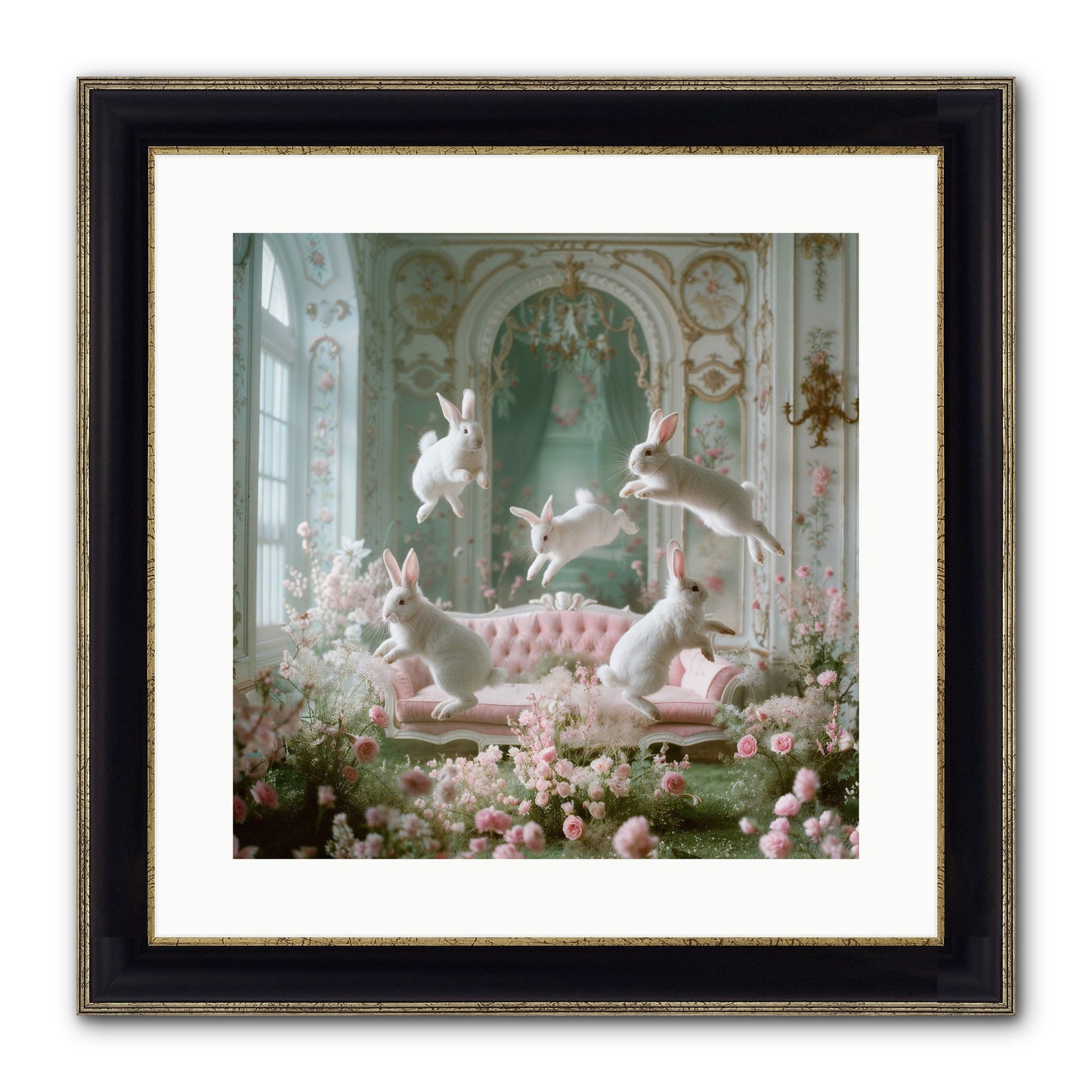 Floral Felicity Framed Print - Black & Gold 16x16