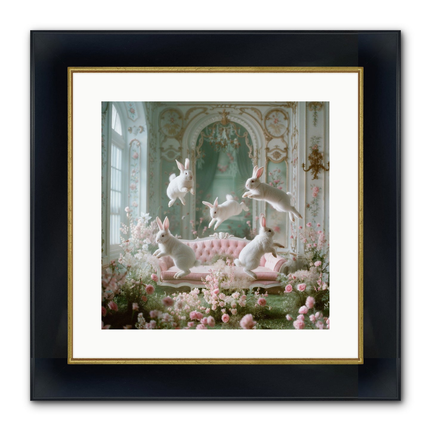 Floral Felicity Framed Print - Wide Black w/Gold 16x16