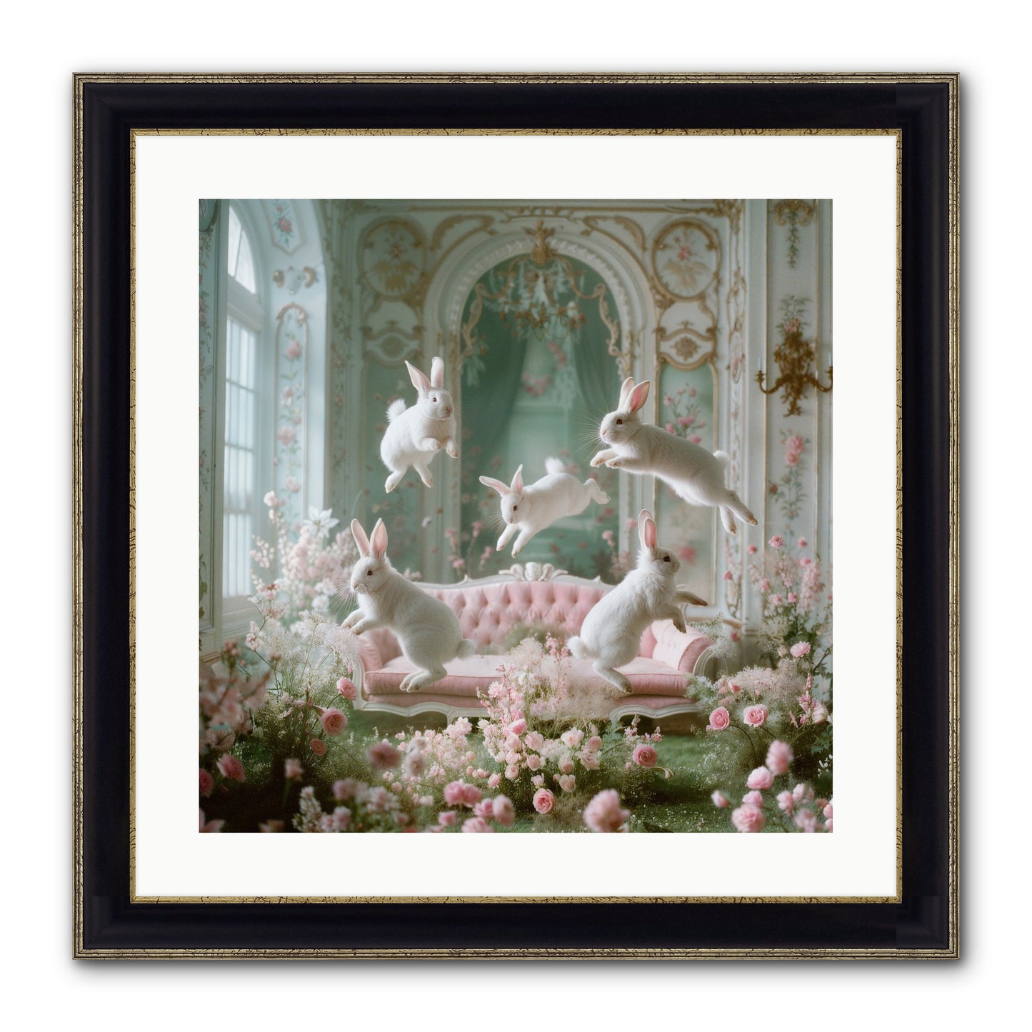 Floral Felicity Framed Print - Black & Gold 20x20