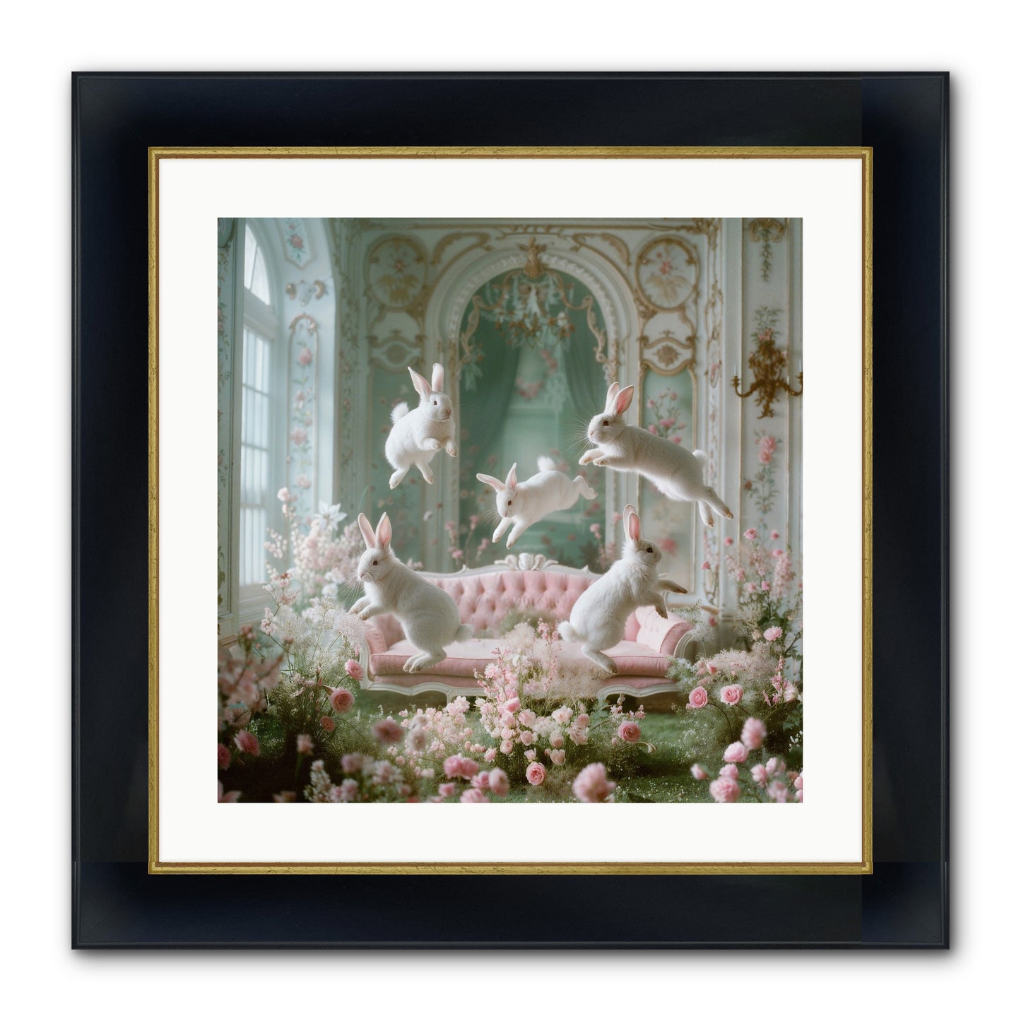 Floral Felicity Framed Print - Wide Black w/Gold 20x20
