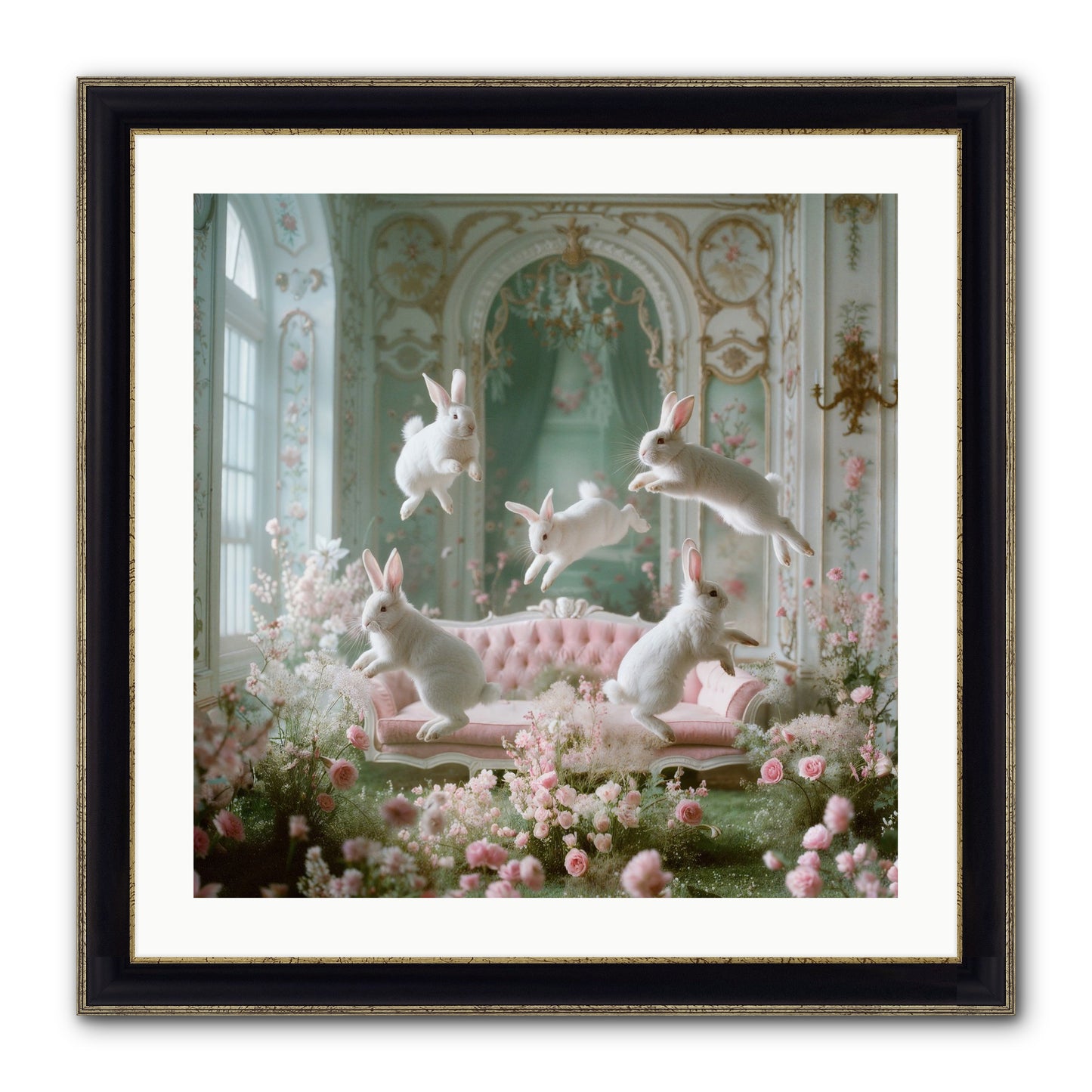 Floral Felicity Framed Print - Black & Gold 24x24