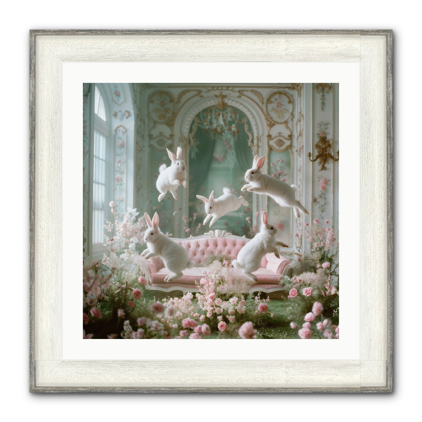 Floral Felicity Framed Print - Driftwood White 24x24