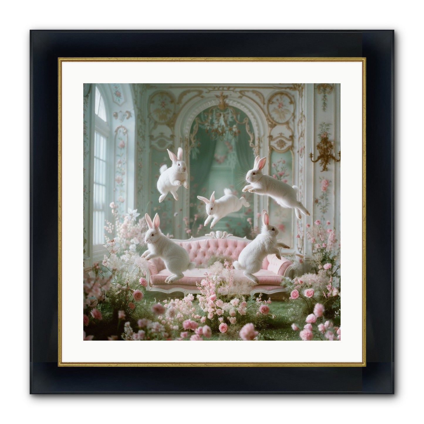 Floral Felicity Framed Print - Wide Black w/Gold 24x24
