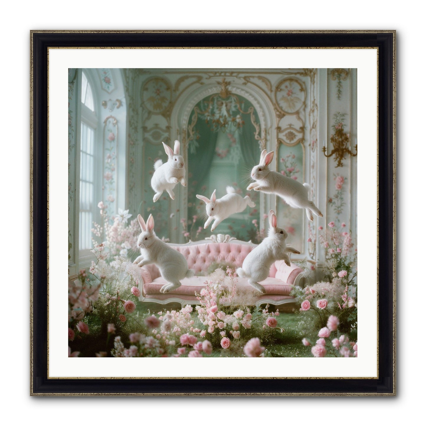Floral Felicity Framed Print - Black & Gold 30x30