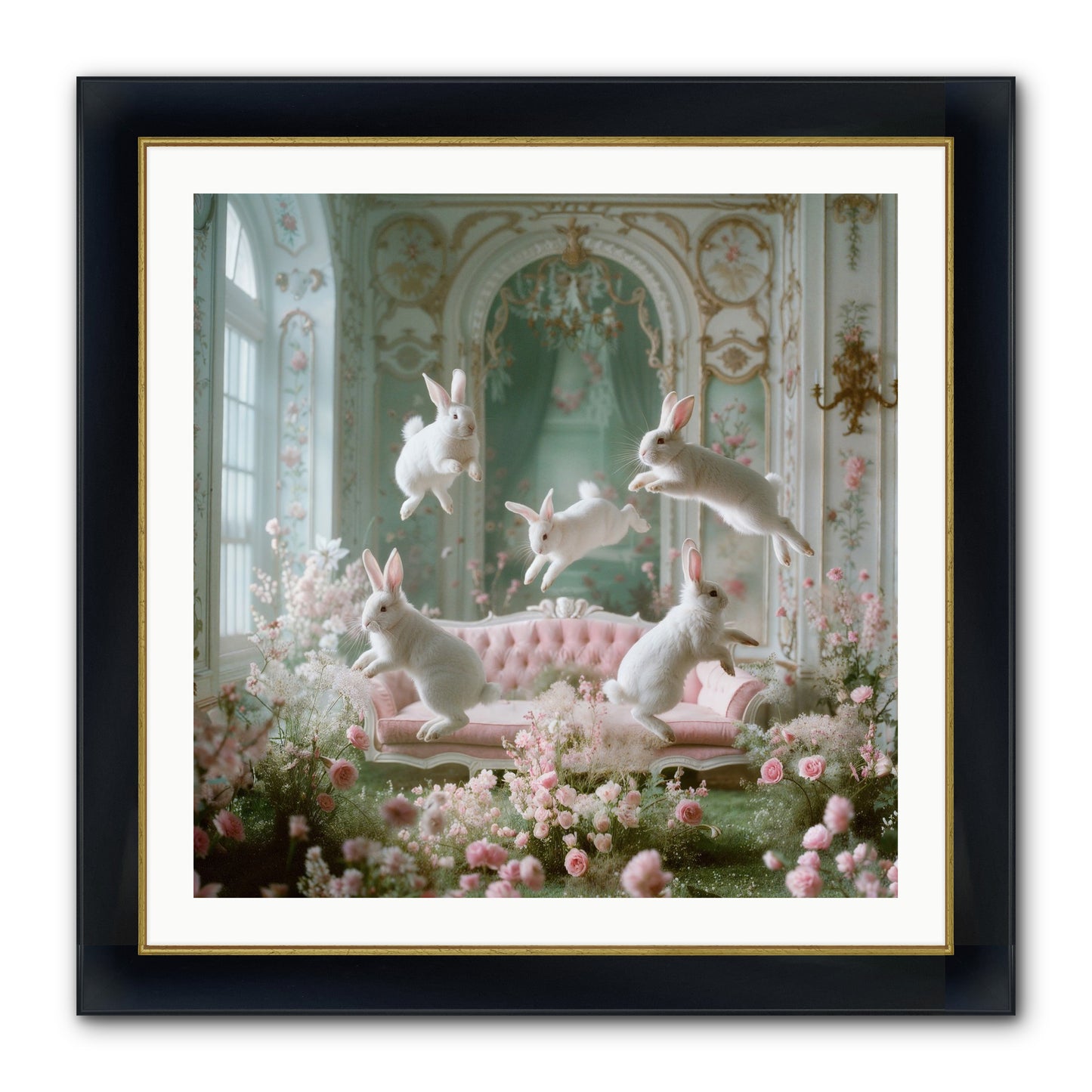 Floral Felicity Framed Print - Wide Black w/Gold 30x30