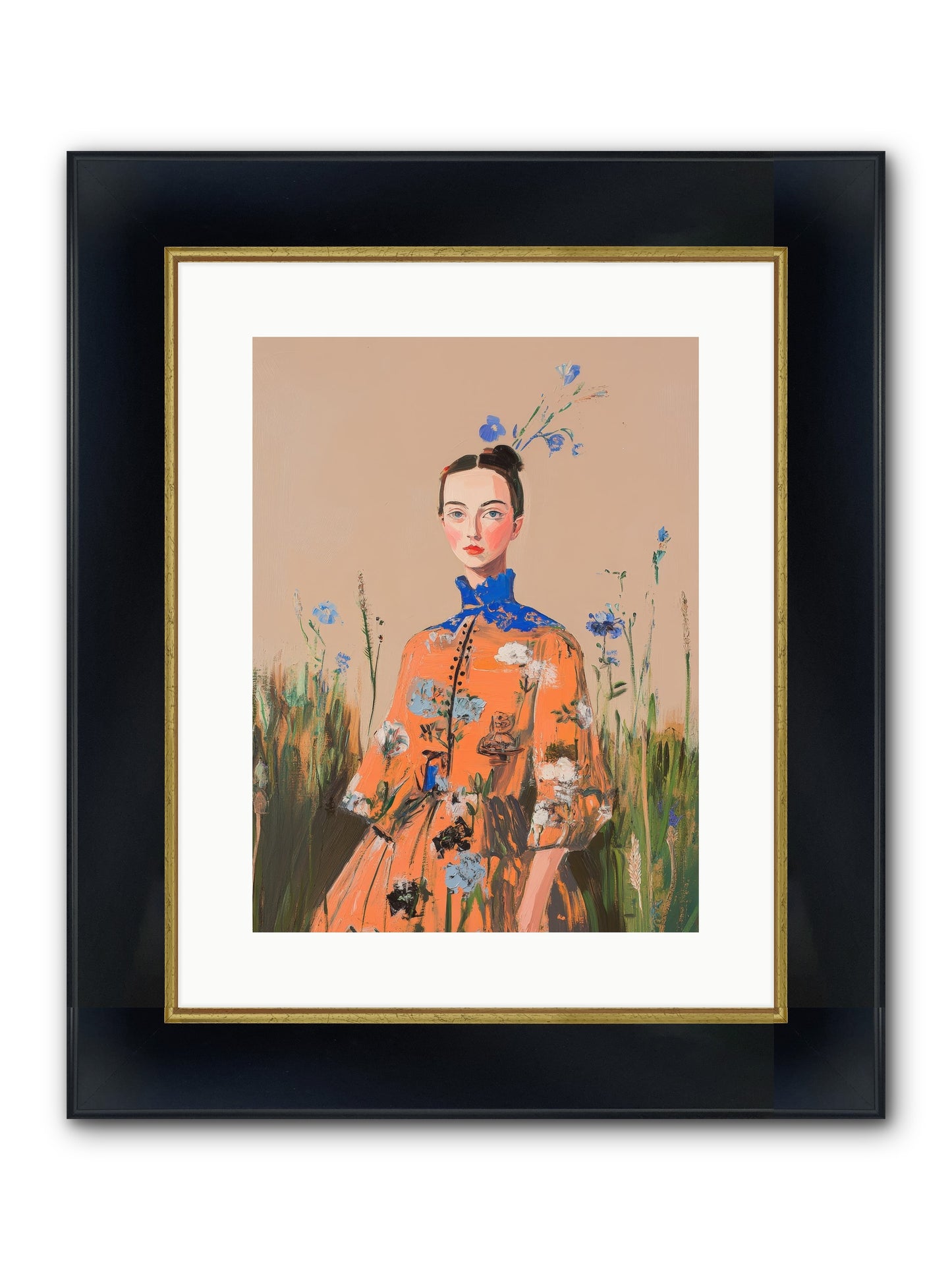 Florence Wintervale Framed Print - Wide Black w/Gold 12x16