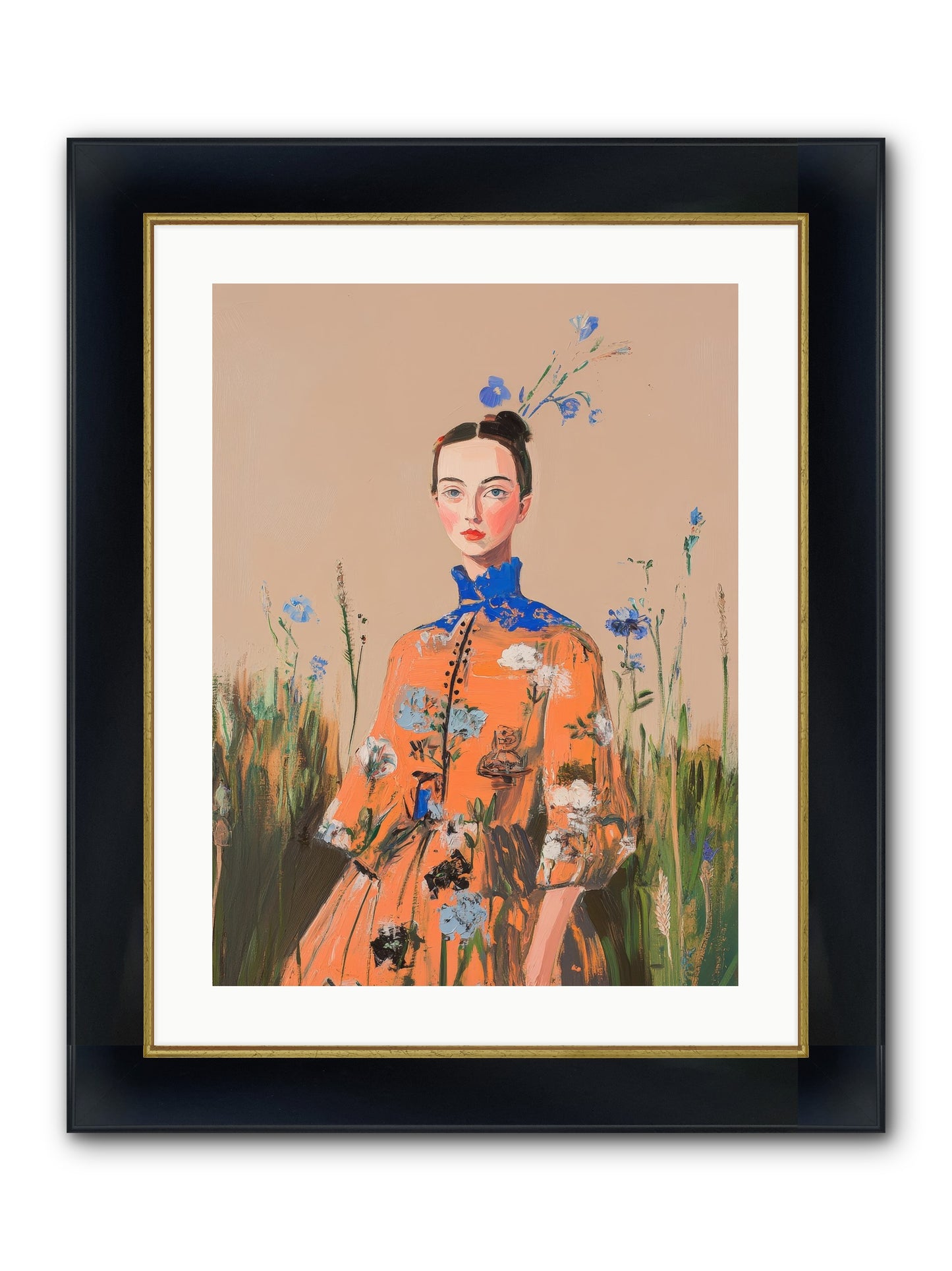 Florence Wintervale Framed Print - Wide Black w/Gold 18x24