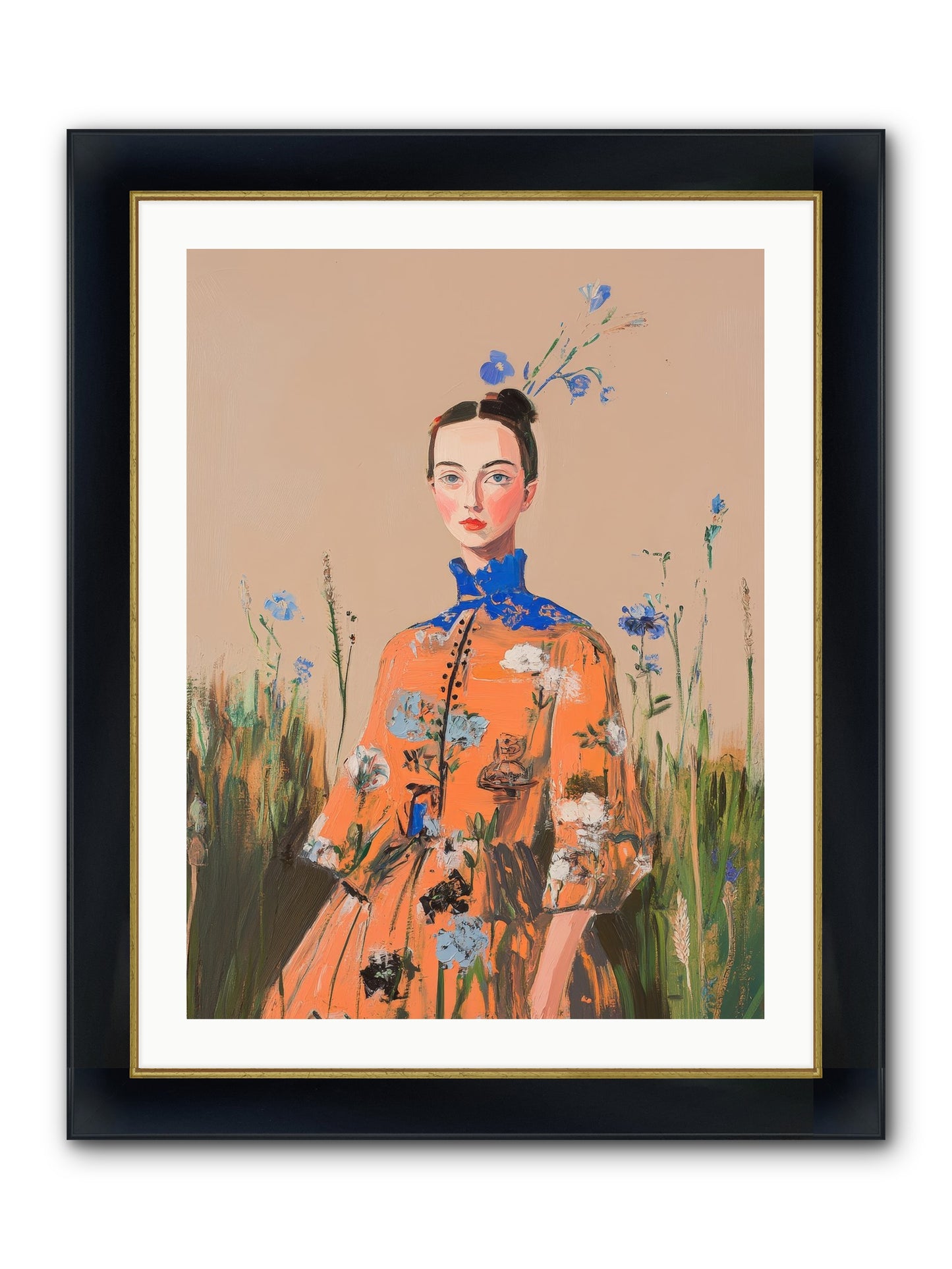 Florence Wintervale Framed Print - Wide Black w/Gold 24x32