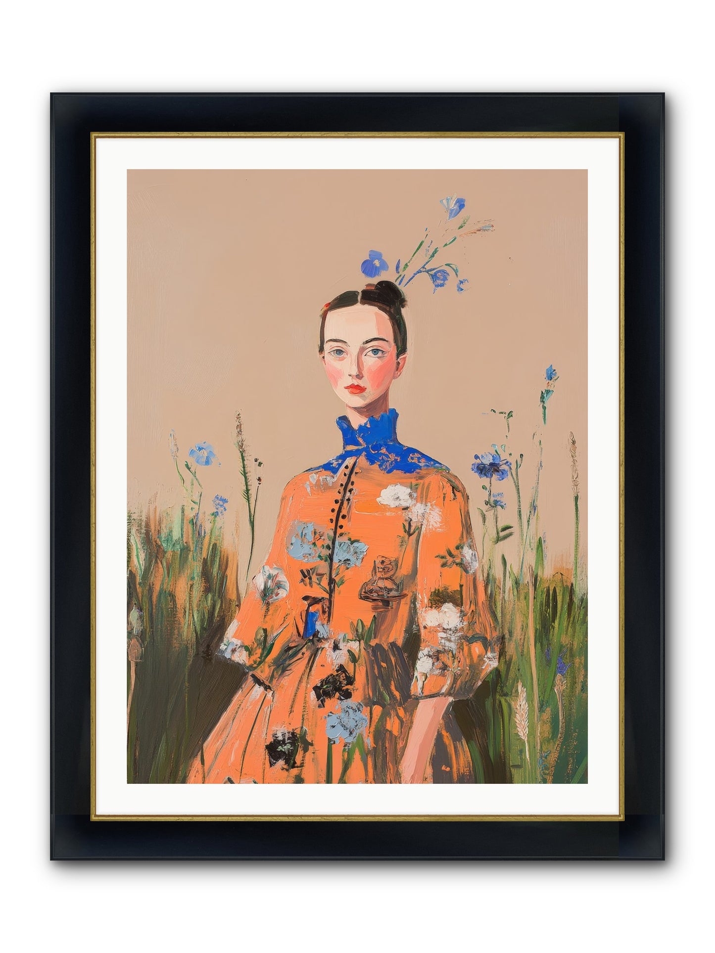 Florence Wintervale Framed Print - Wide Black w/Gold 30x40