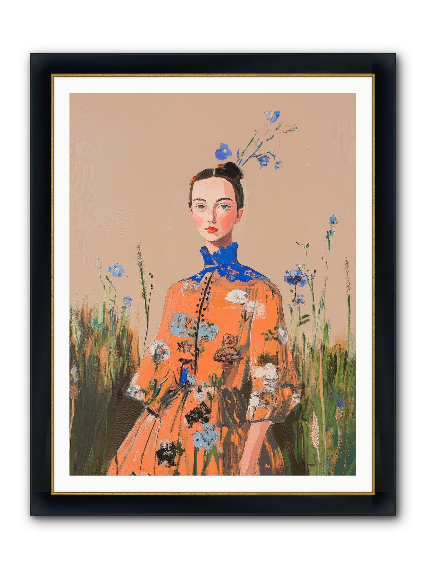 Florence Wintervale Framed Print - Wide Black w/Gold 36x48