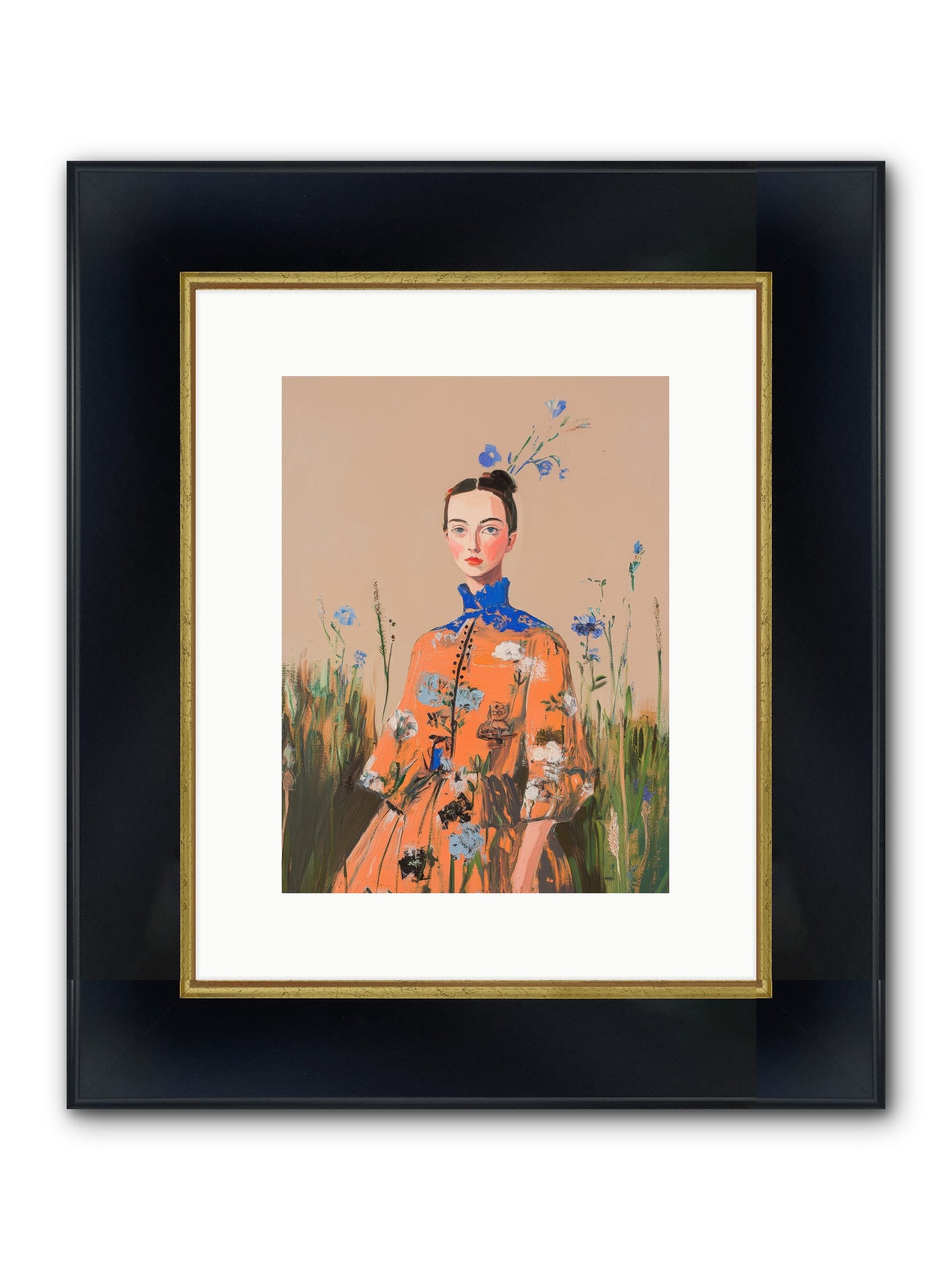 Florence Wintervale Framed Print - Wide Black w/Gold 9x12
