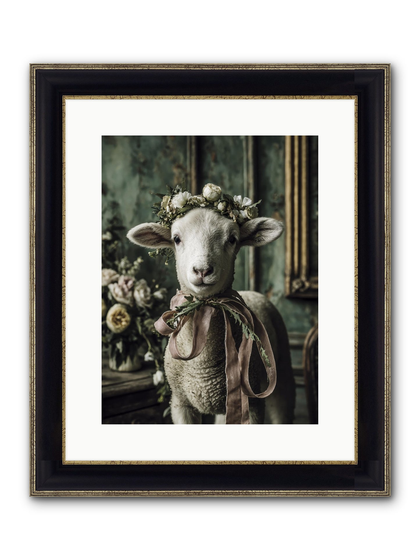 Florette Framed Print - Black & Gold 12x16