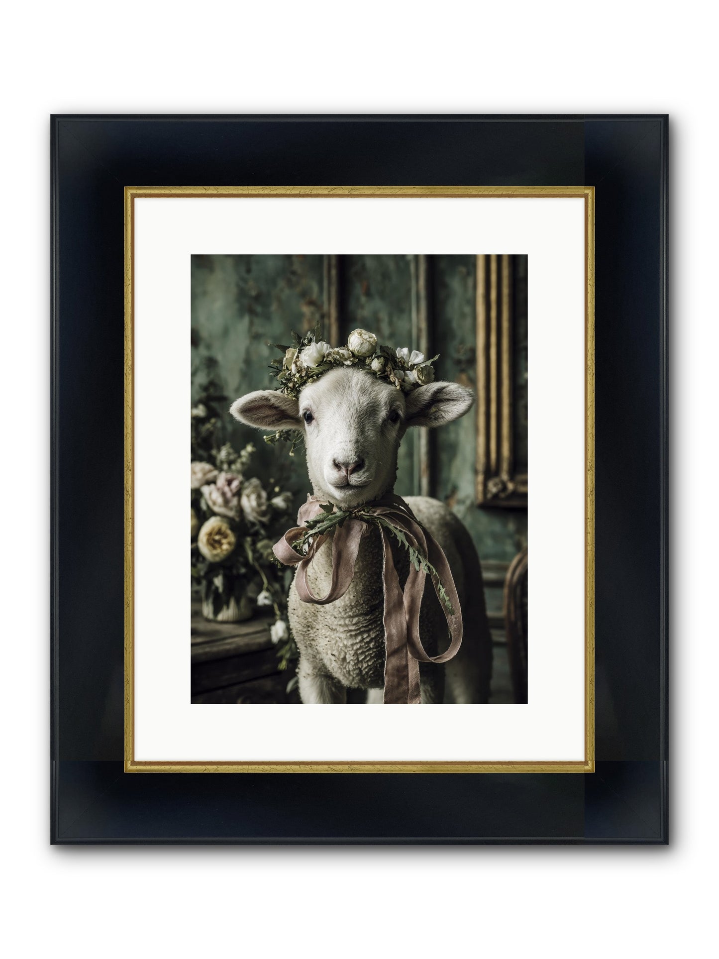 Florette Framed Print - Wide Black w/Gold 12x16