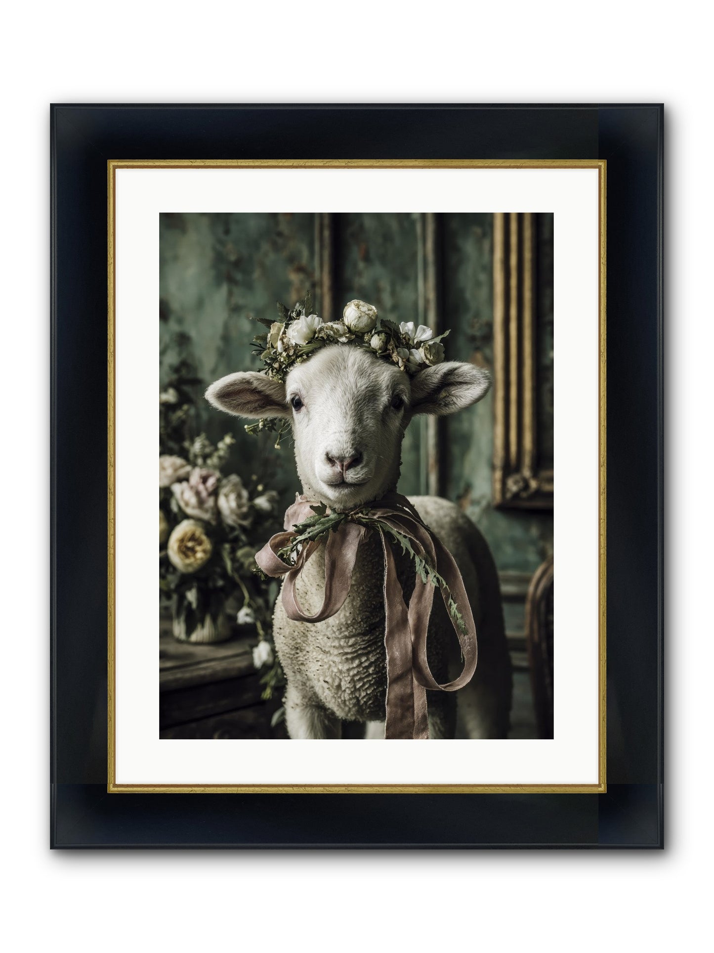 Florette Framed Print - Wide Black w/Gold 18x24