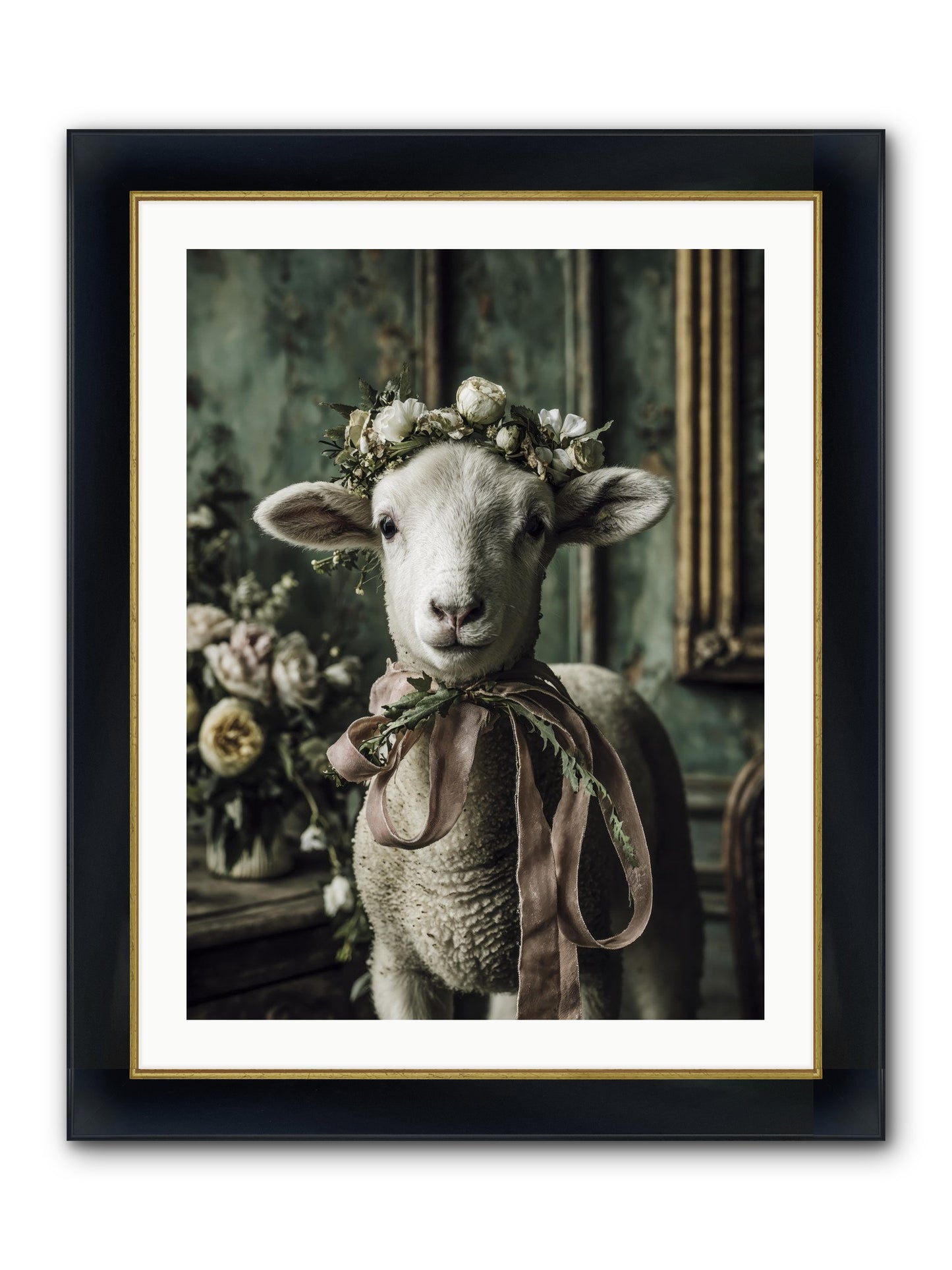 Florette Framed Print - Wide Black w/Gold 24x32