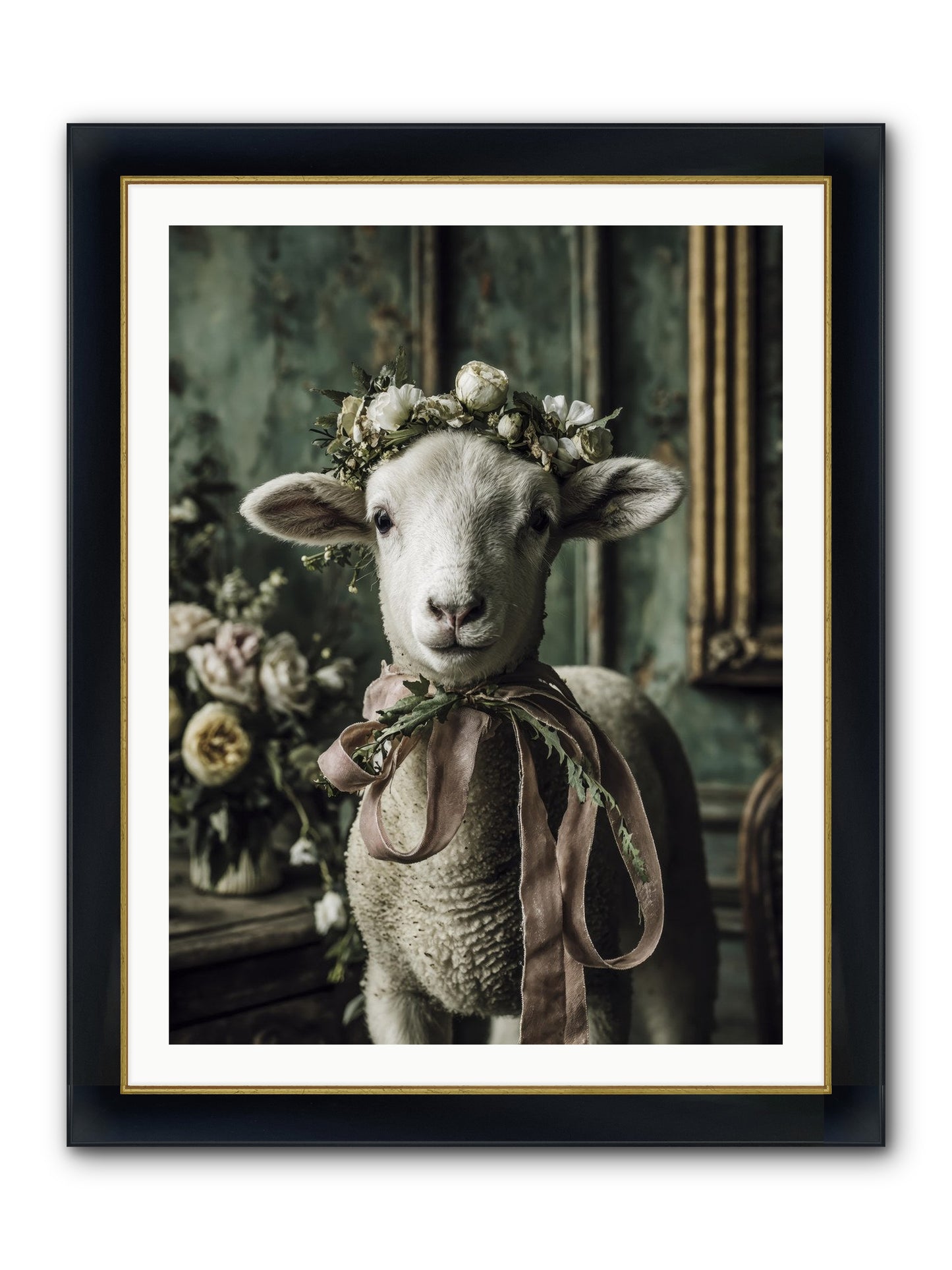 Florette Framed Print - Wide Black w/Gold 30x40