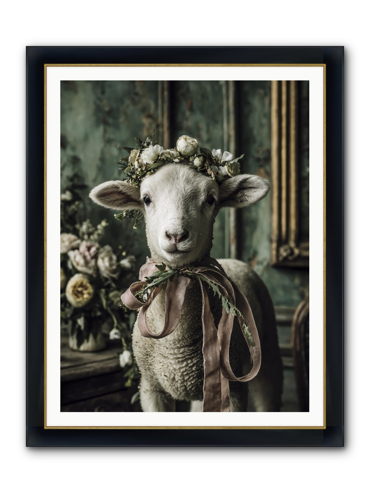 Florette Framed Print - Wide Black w/Gold 36x48