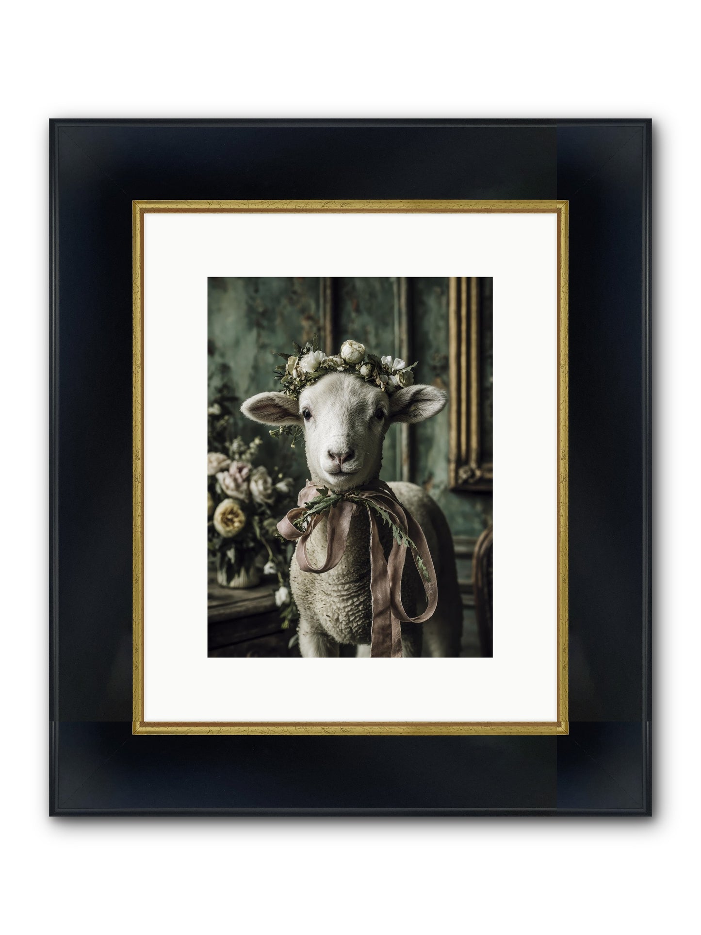 Florette Framed Print - Wide Black w/Gold 9x12