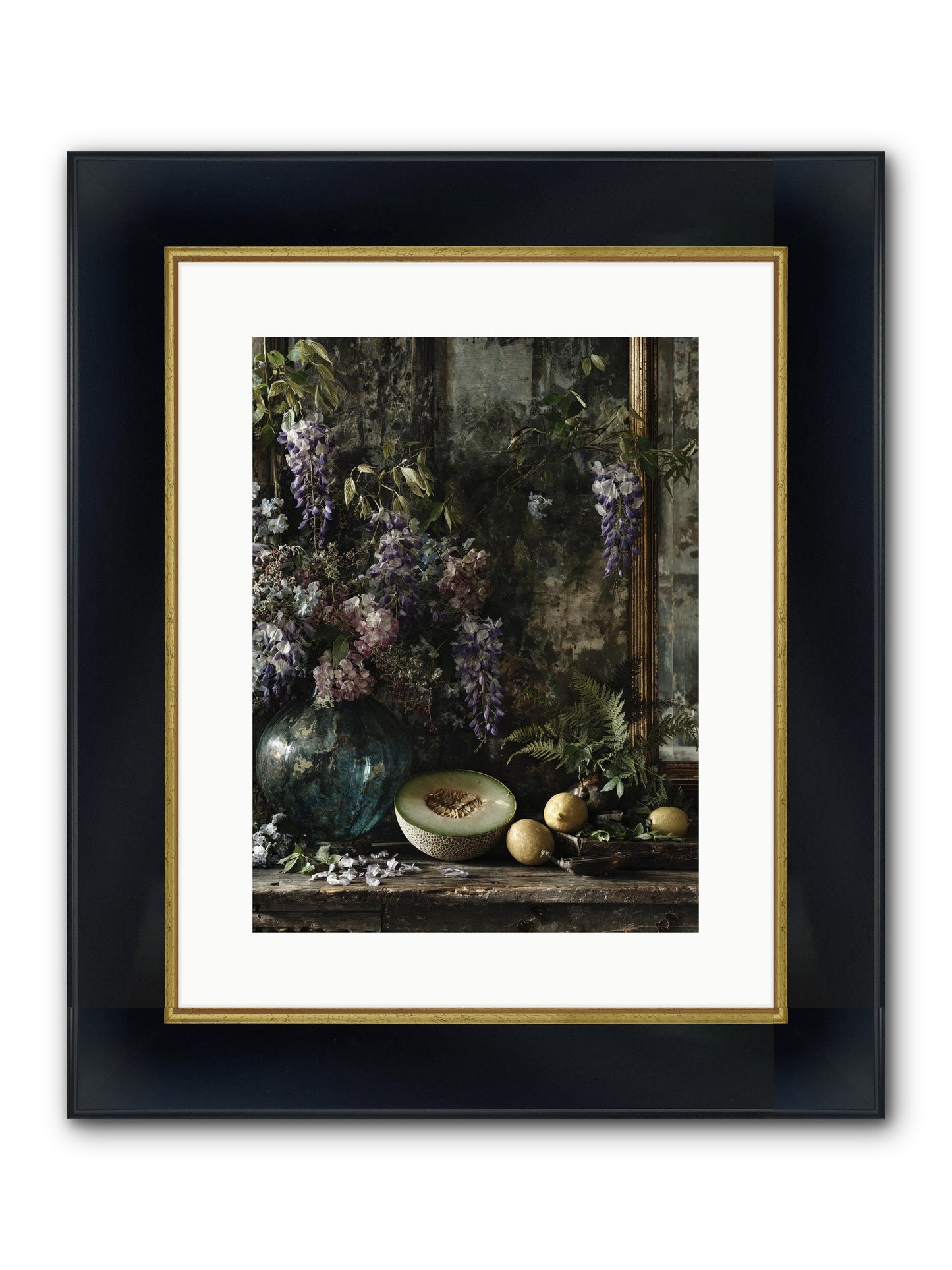 Florrie Framed Print - Wide Black w/Gold 12x16