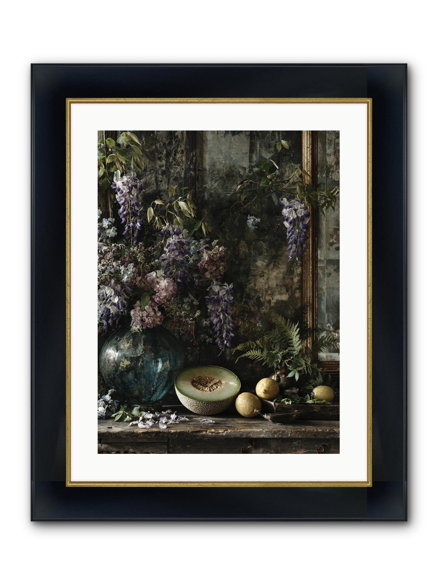Florrie Framed Print - Wide Black w/Gold 18x24