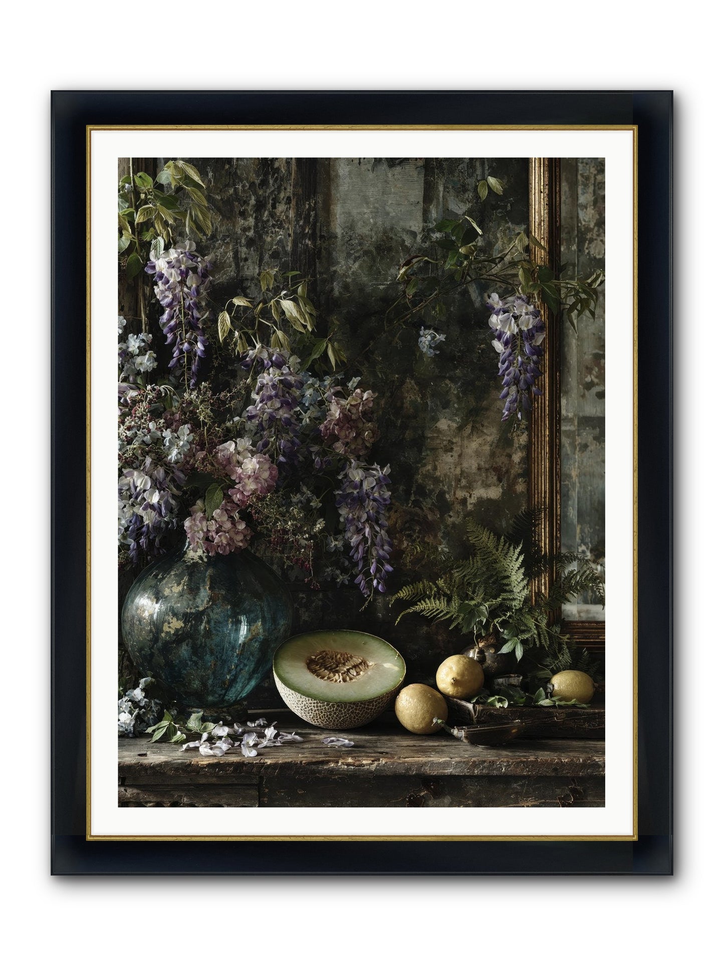 Florrie Framed Print - Wide Black w/Gold 36x48