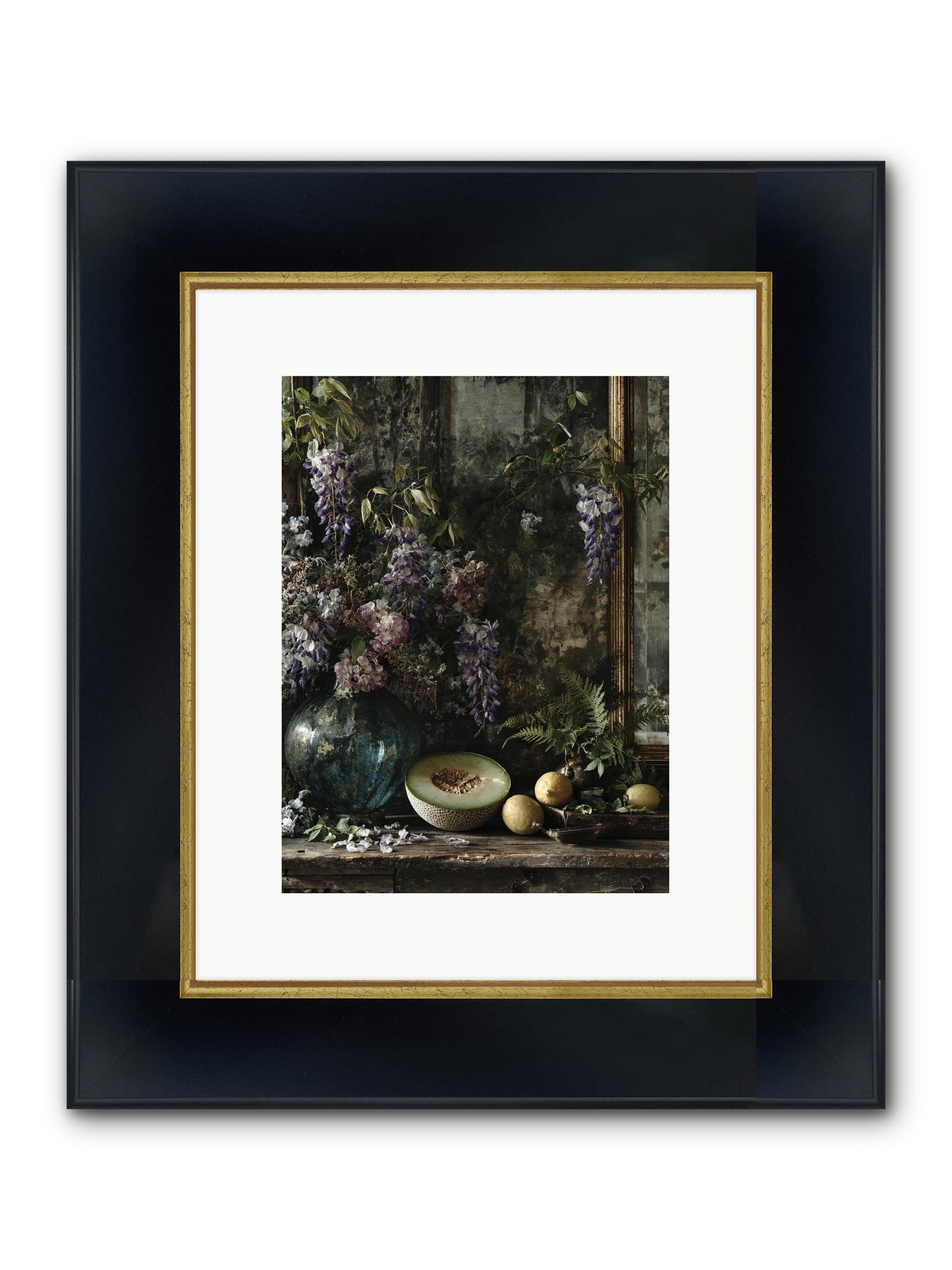 Florrie Framed Print - Wide Black w/Gold 9x12