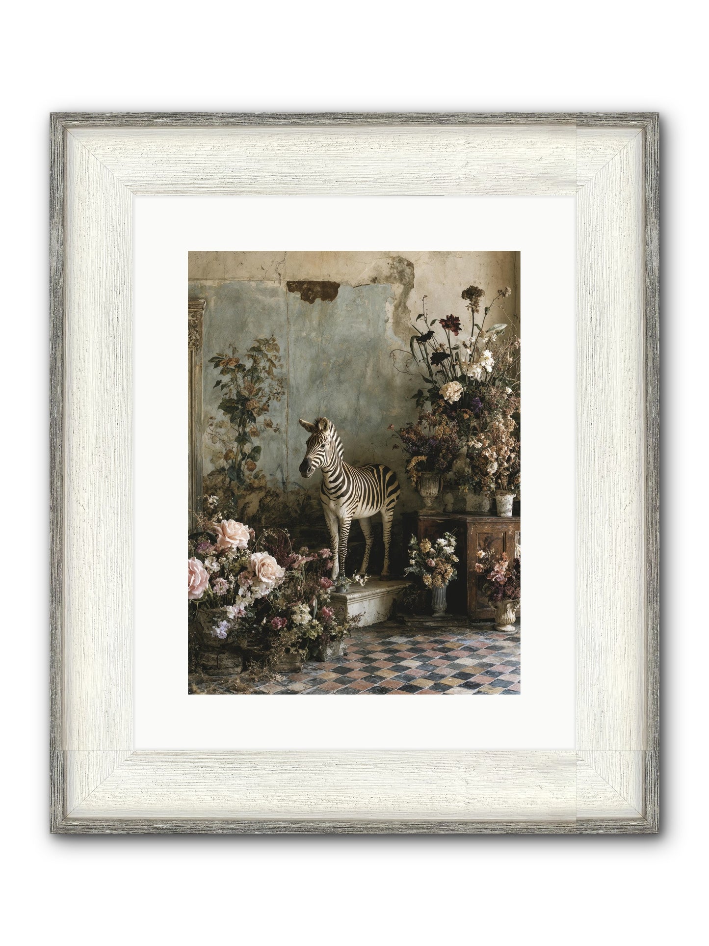 Flower Court Assembly Framed Print - Driftwood White 12x16