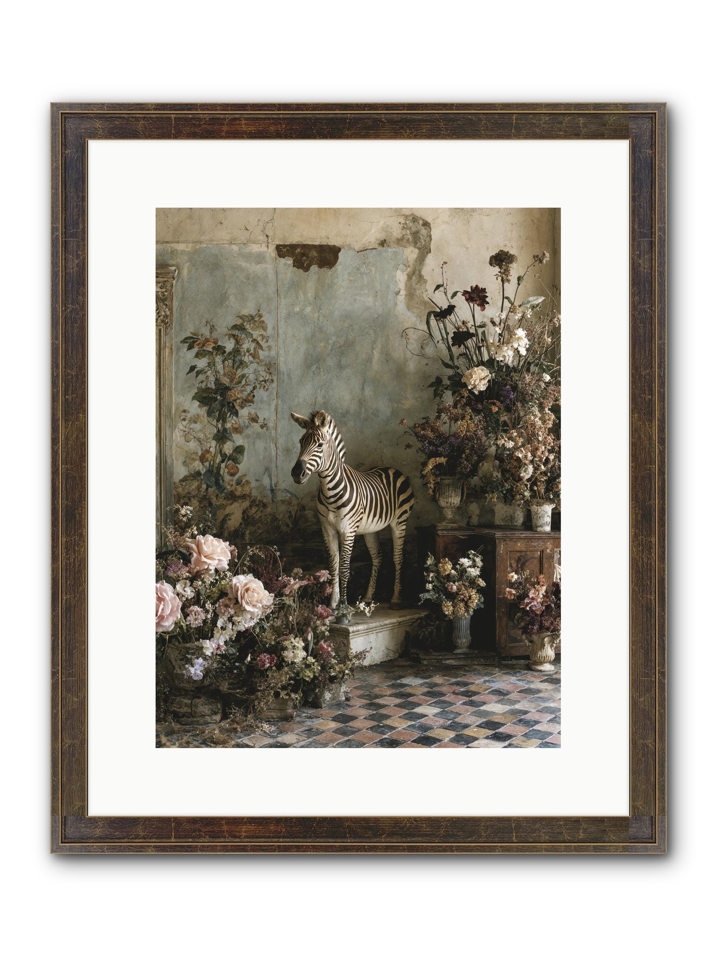 Flower Court Assembly Framed Print - Slimwoods Black/Gold 12x16