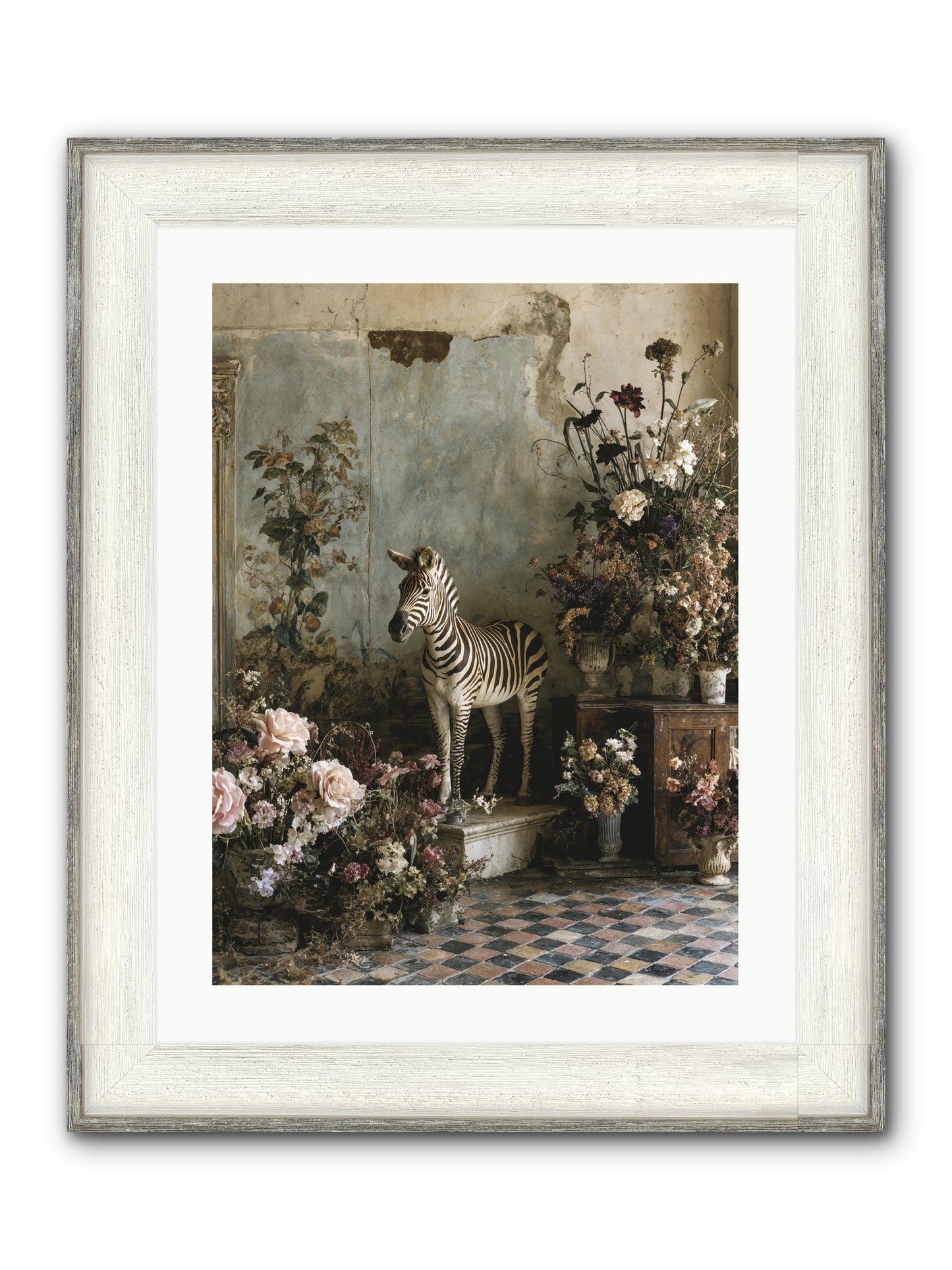 Flower Court Assembly Framed Print - Driftwood White 18x24