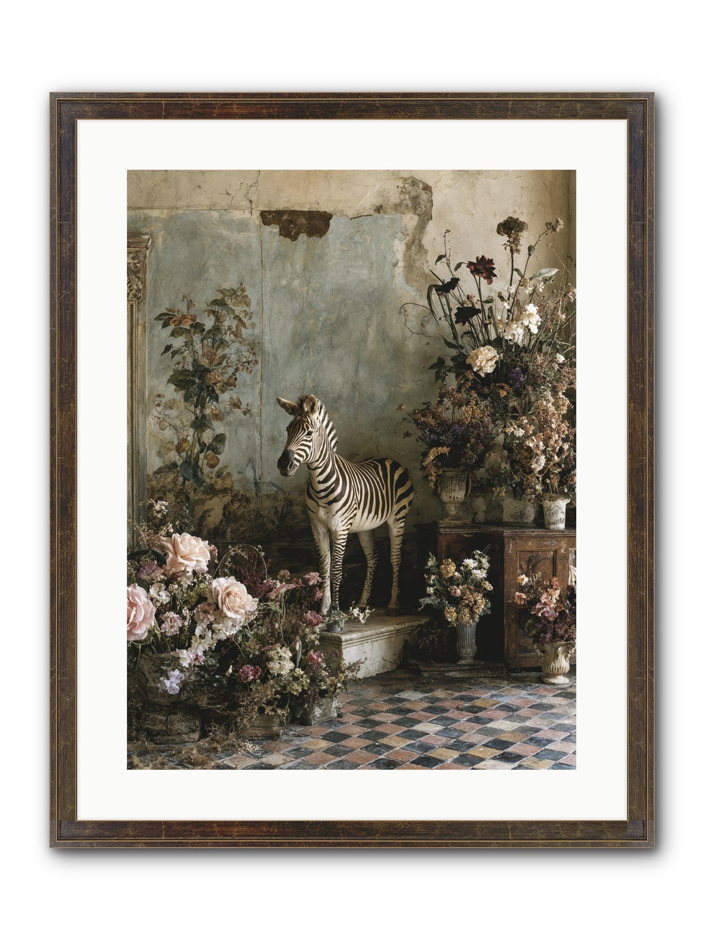 Flower Court Assembly Framed Print - Slimwoods Black/Gold 18x24