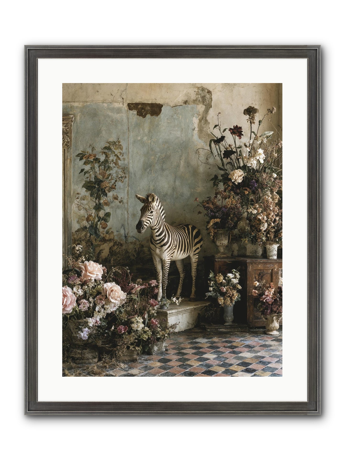 Flower Court Assembly Framed Print - Slimwoods Black/Silver 18x24