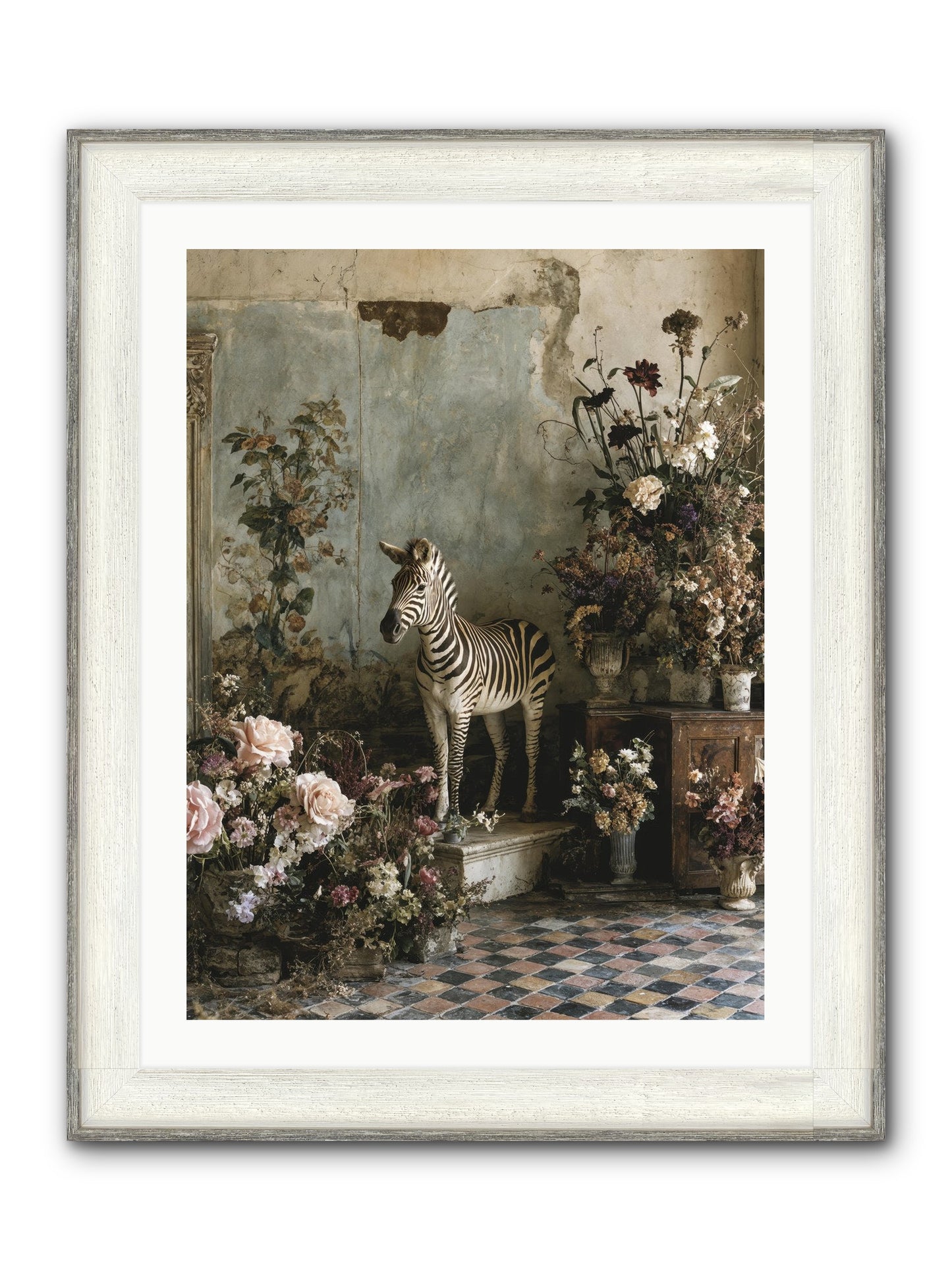 Flower Court Assembly Framed Print - Driftwood White 24x32