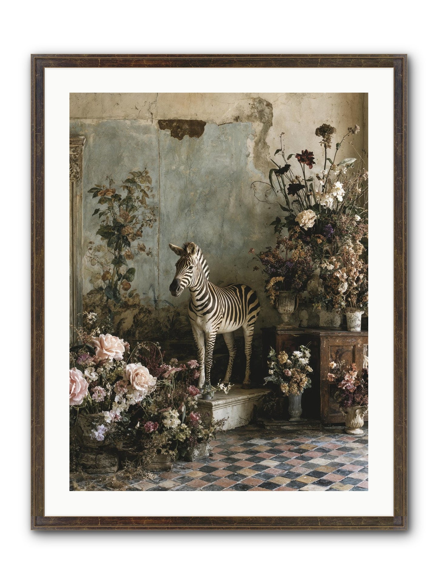 Flower Court Assembly Framed Print - Slimwoods Black/Gold 24x32