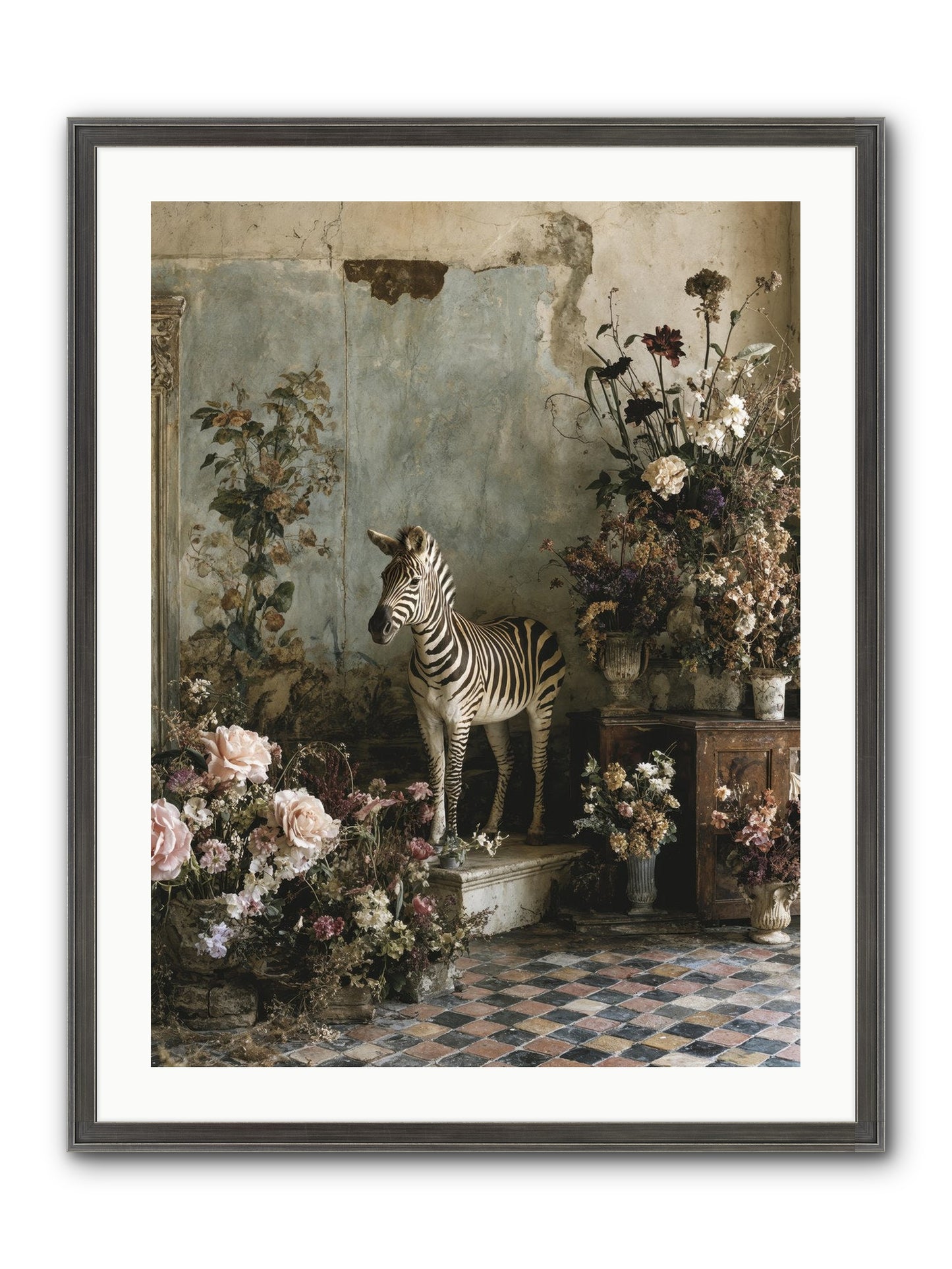 Flower Court Assembly Framed Print - Slimwoods Black/Silver 24x32