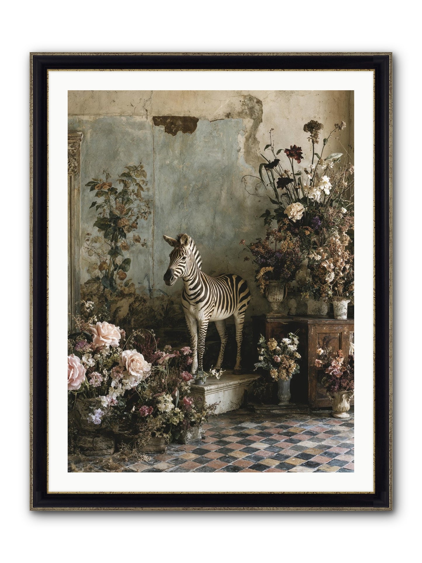 Flower Court Assembly Framed Print - Black & Gold 30x40