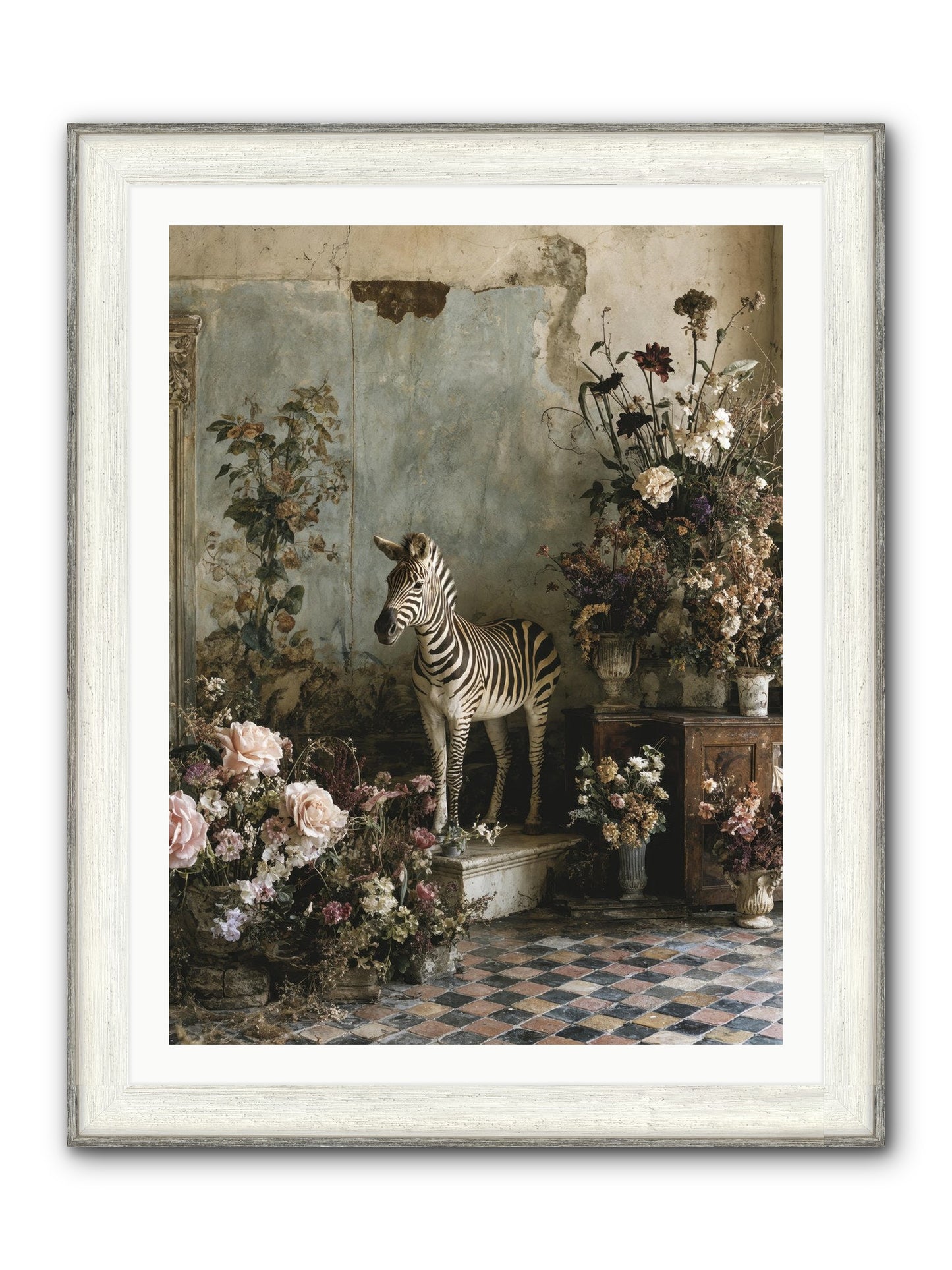 Flower Court Assembly Framed Print - Driftwood White 30x40